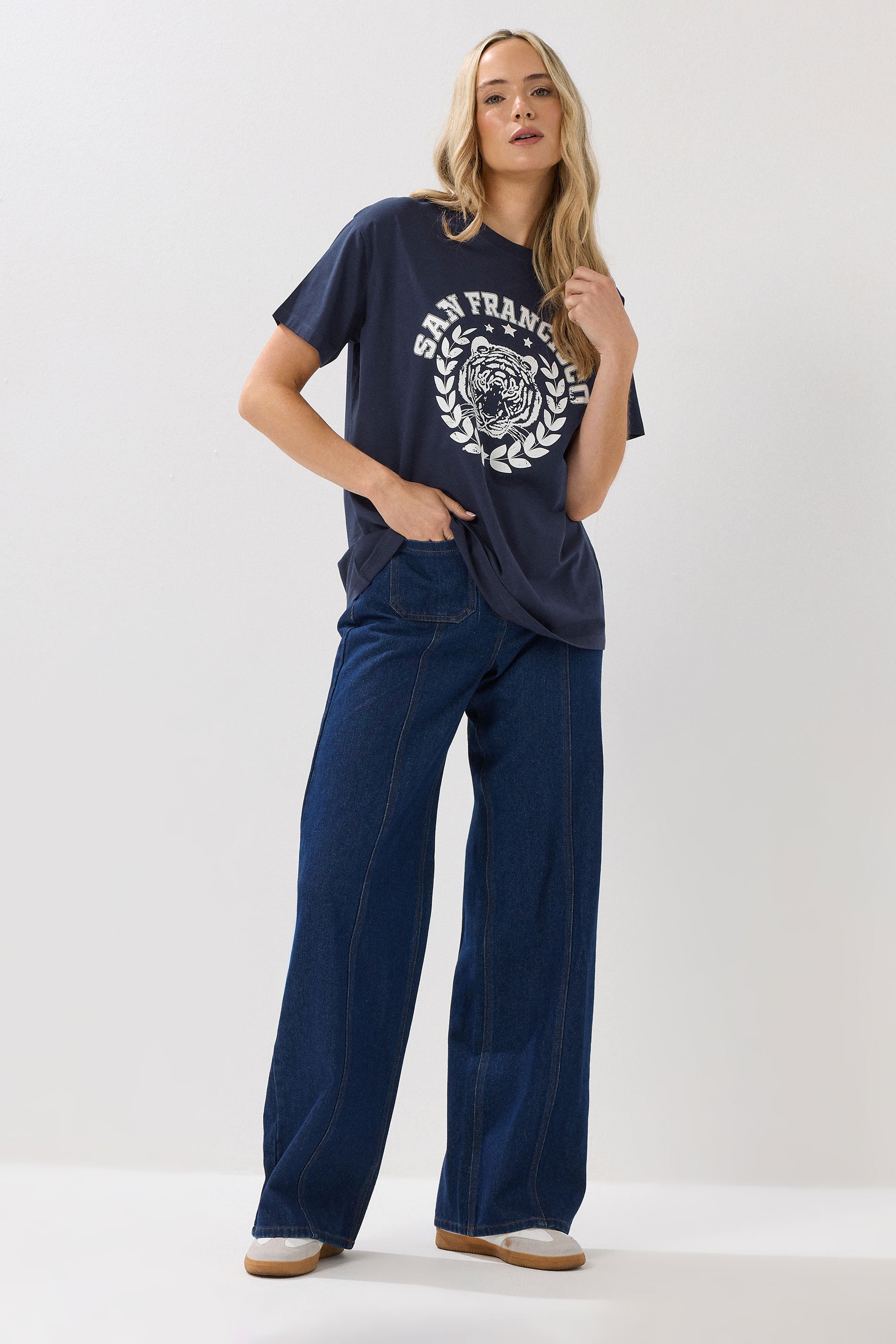 LTS Tall Navy Blue Cotton 'San Francisco' Slogan T-Shirt | Long Tall Sally 2