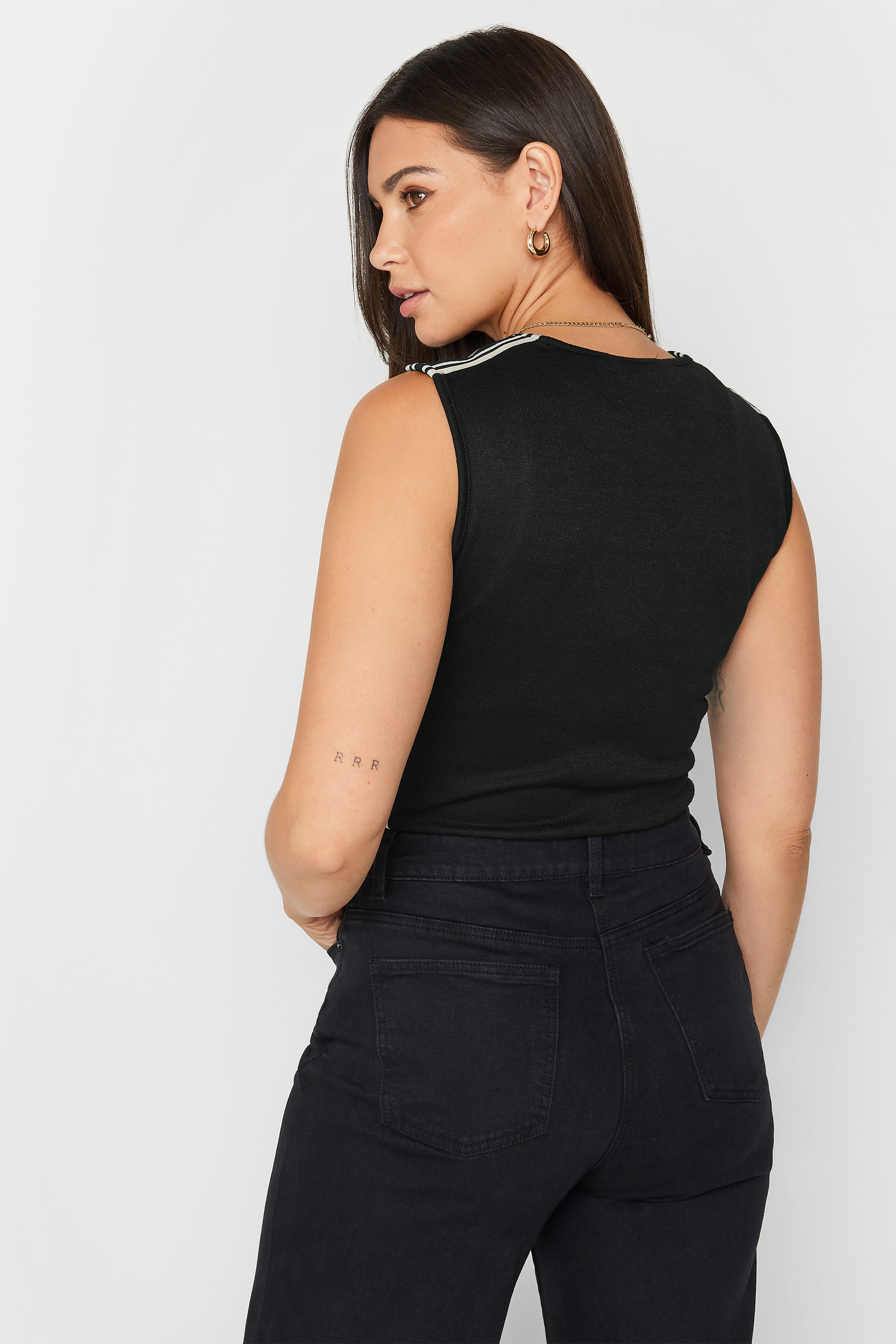 LTS Tall Black Knitted Side Stripe Vest | Long Tall Sally 5