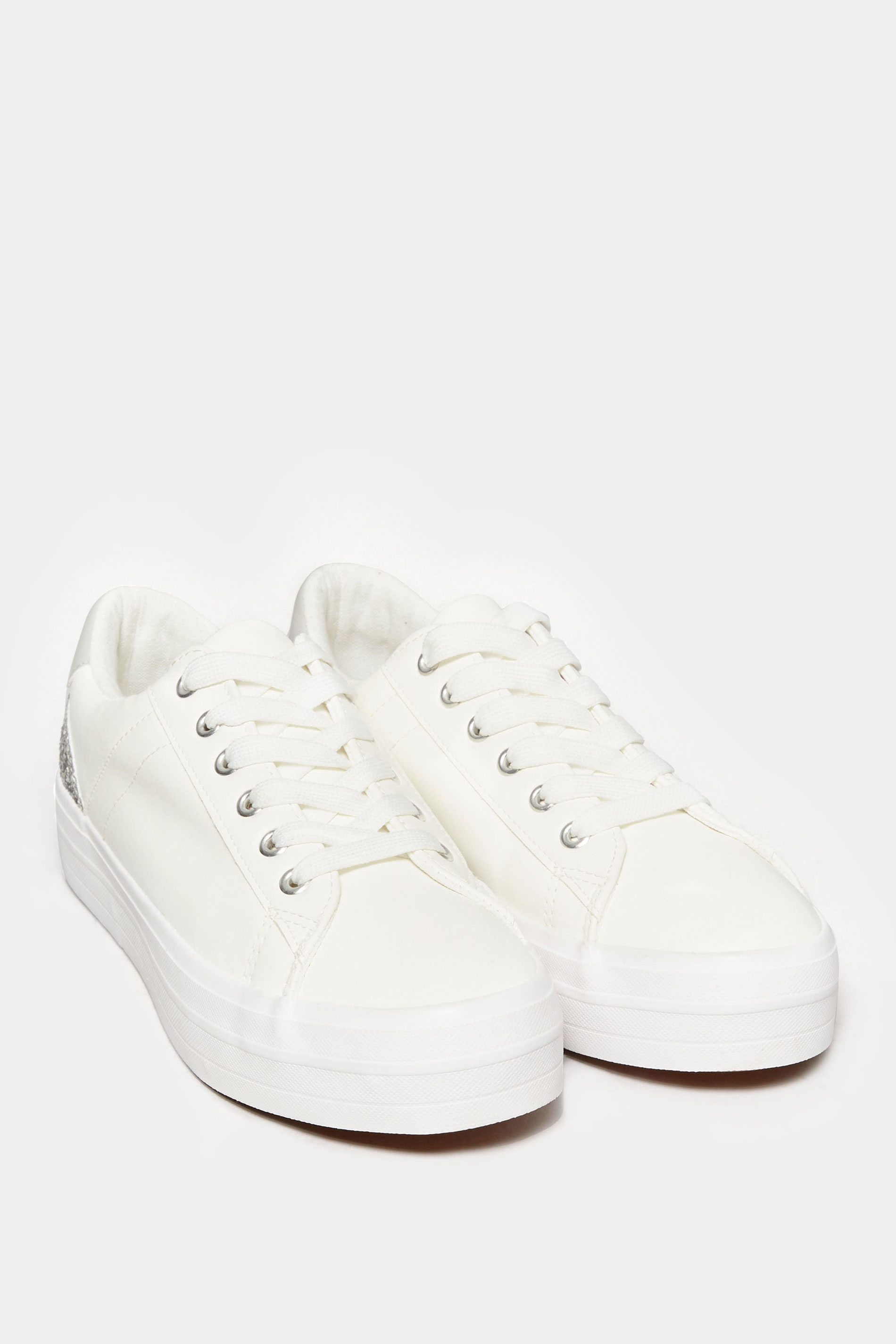 White Glitter Detail Trainers In Wide E Fit | Yours Clothing 2