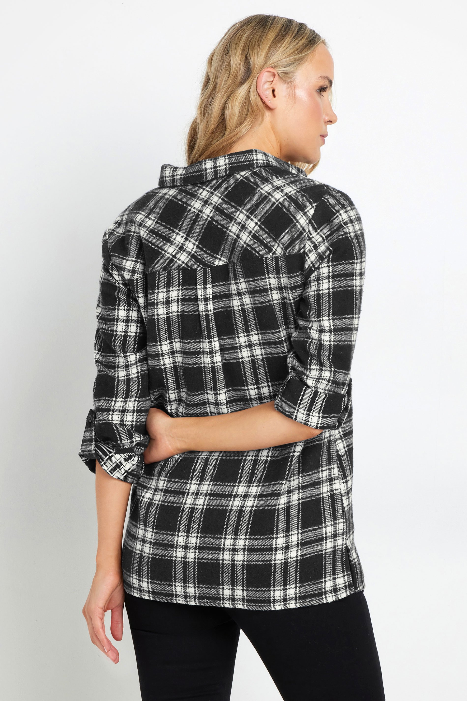 LTS Tall Black Check Rolled Sleeve Shirt | Long Tall Sally 3
