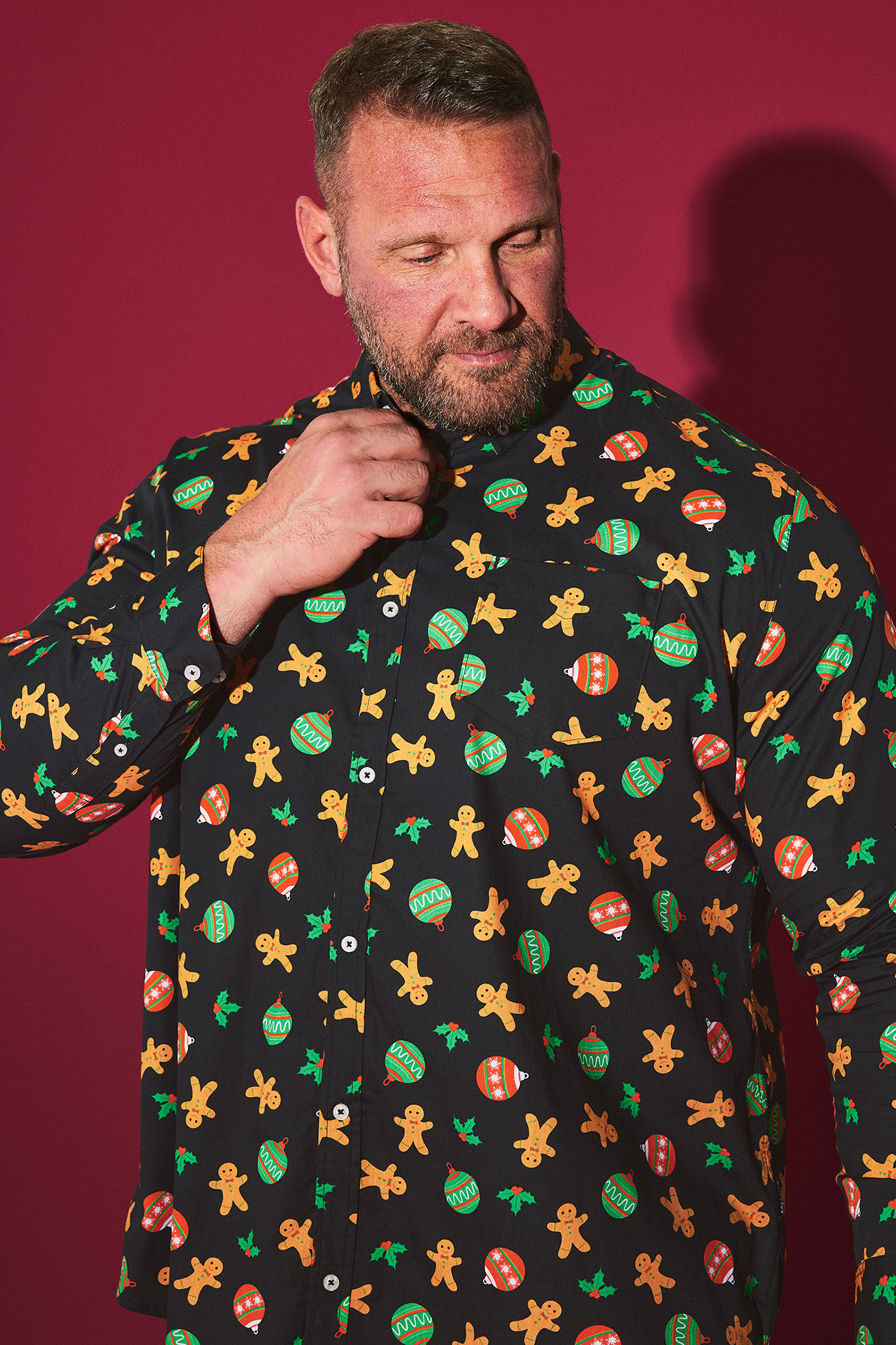 BadRhino Big & Tall Black Gingerbread Print Shirt | BadRhino 1