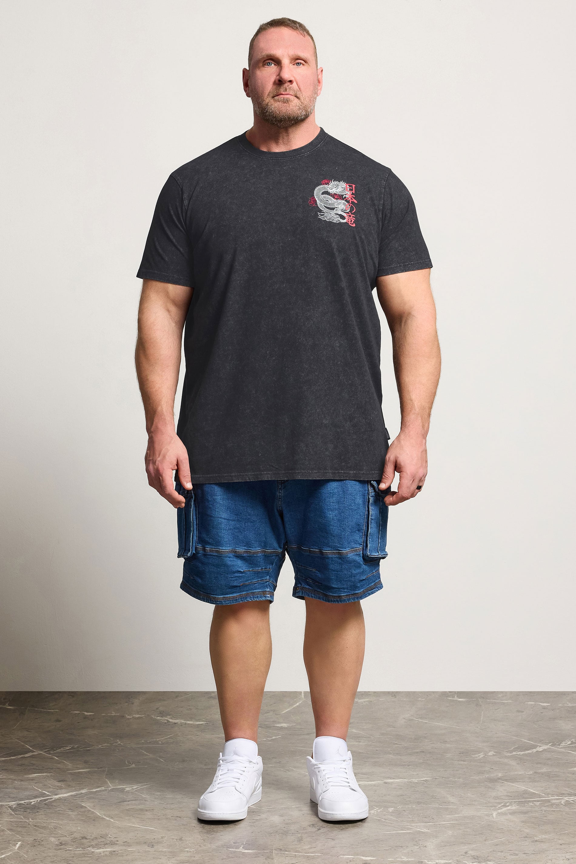 BadRhino Big & Tall Black Extra Long Acid Wash Dragon Graphic T-Shirt | BadRhino 1