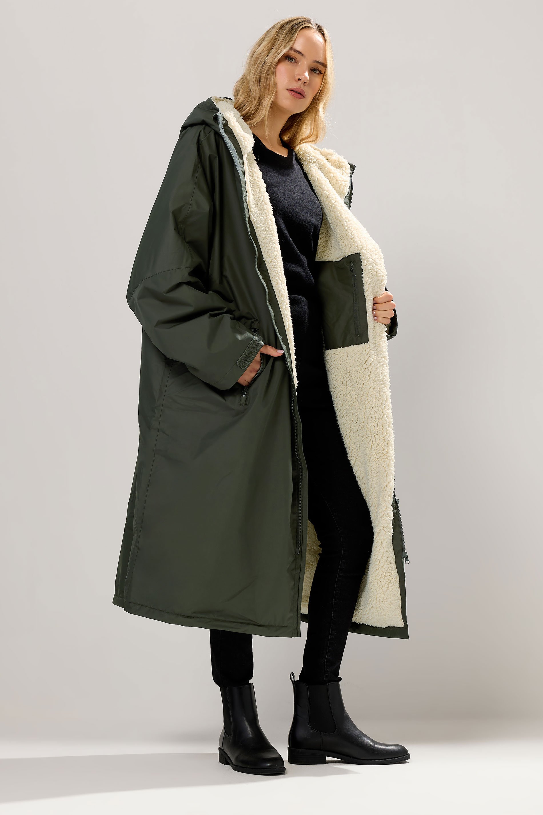 LTS Tall Khaki Green Waterproof Fleece Lined Robe | Long Tall Sally 2