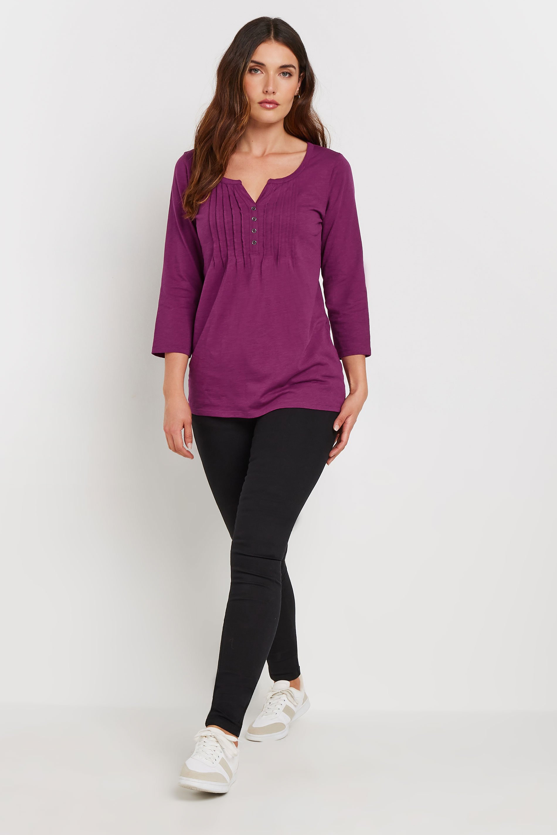 LTS Tall 2 PACK Khaki Green & Dark Pink Henley Tops | Long Tall Sally 4