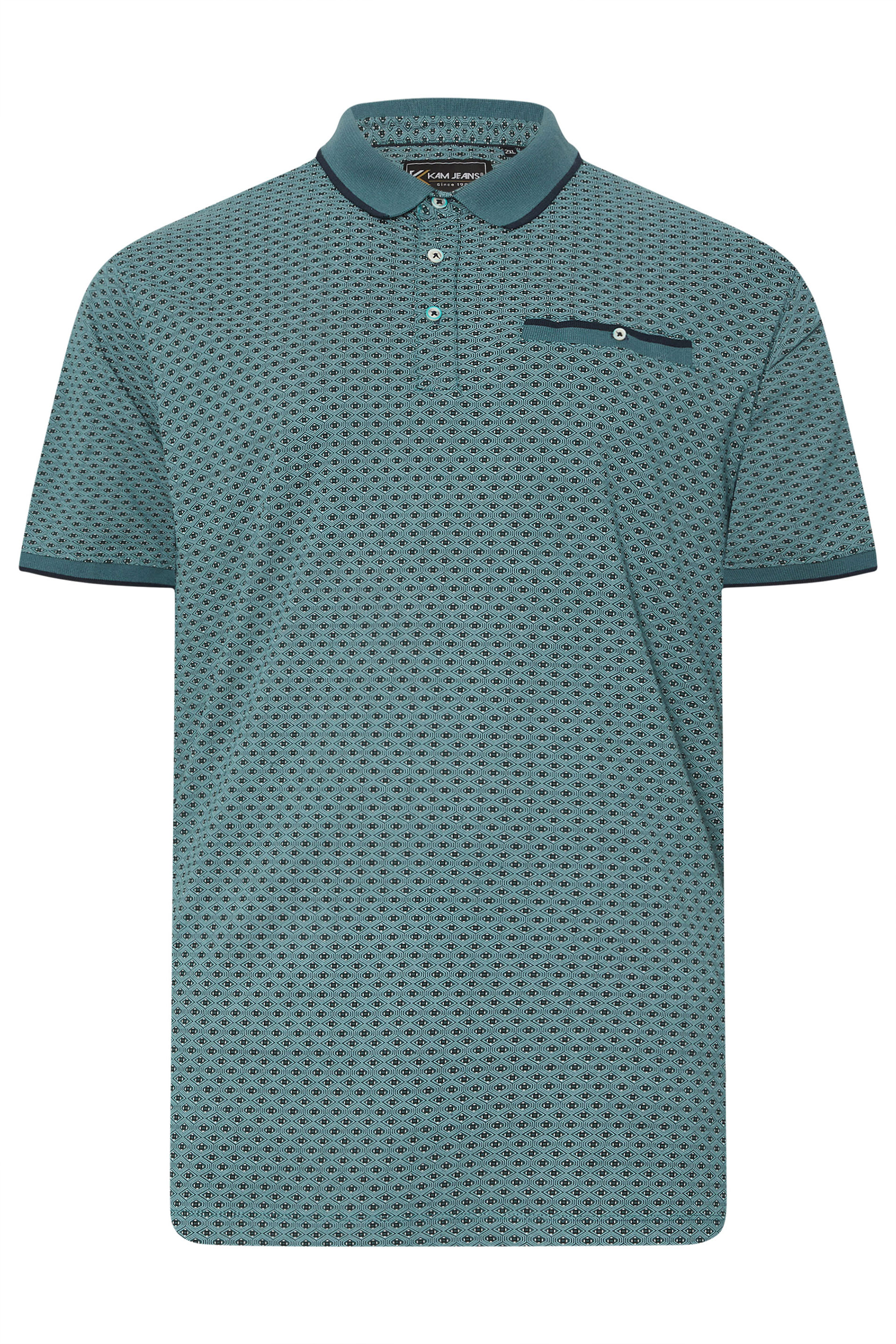 KAM Big & Tall Teal Blue Geometric Print Polo Shirt | BadRhino 3
