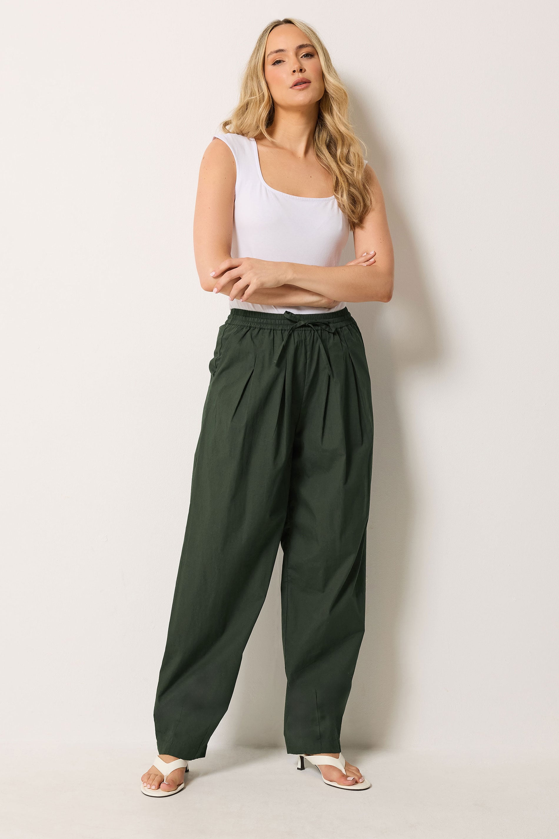 LTS Tall Women's Dark Green Cotton Barrel Trousers | Long Tall Sally 3