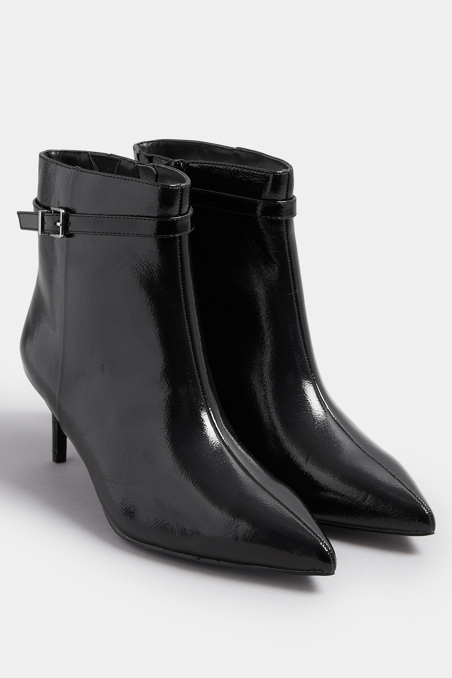 Black Buckle Pointed Toe Kitten Heel Boots In Extra Wide EEE Fit | Yours Clothing 3