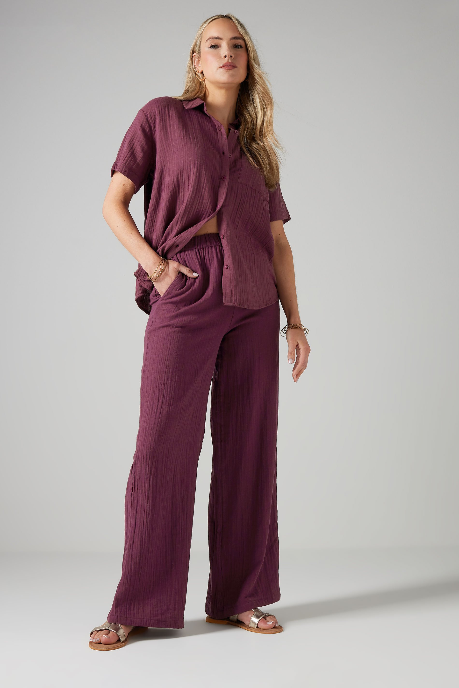 LTS Tall Dark Red Cotton Cheesecloth Short Sleeve Shirt | Long Tall Sally 4