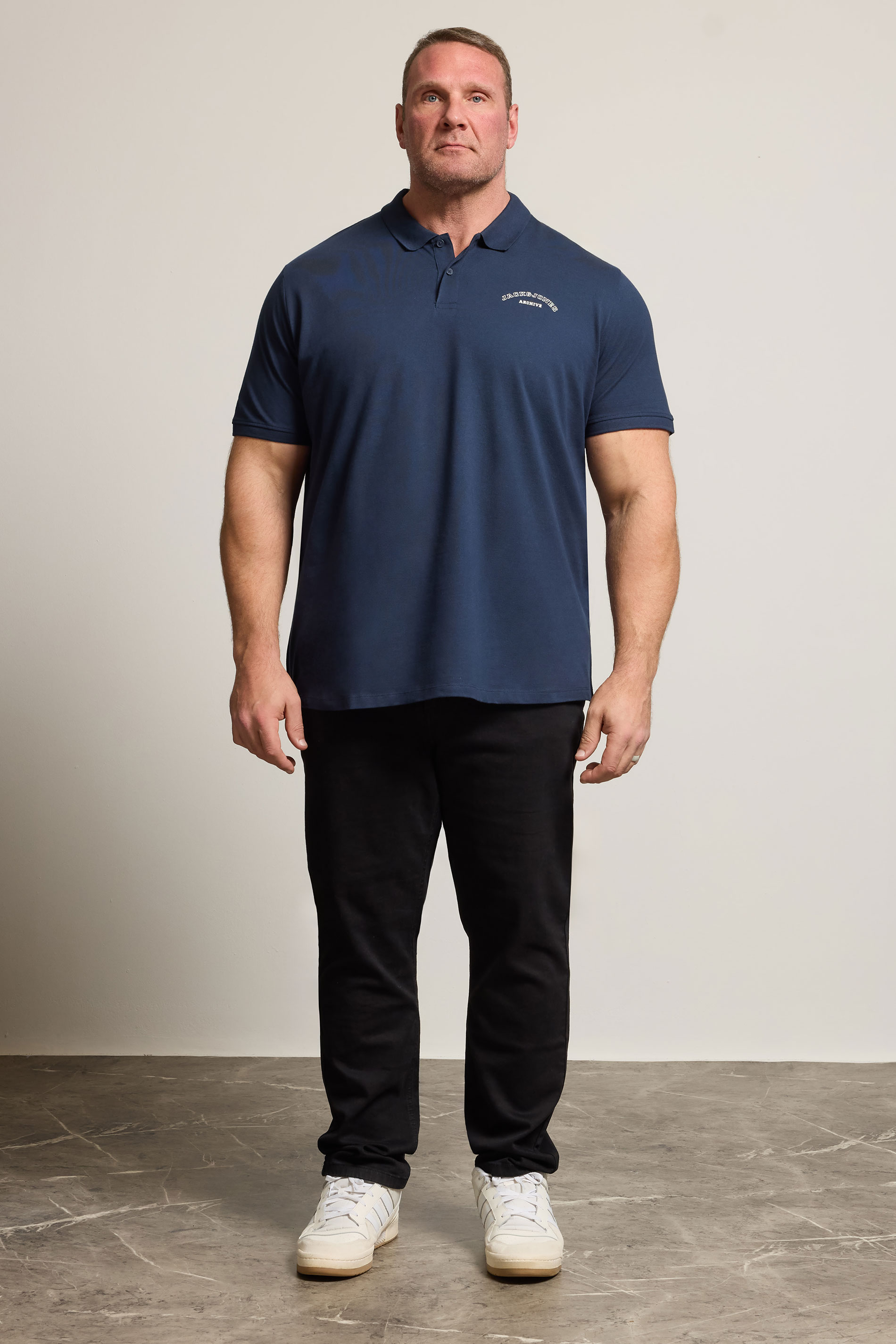 JACK & JONES Big & Tall Navy Blue Archive Polo Shirt | BadRhino 2
