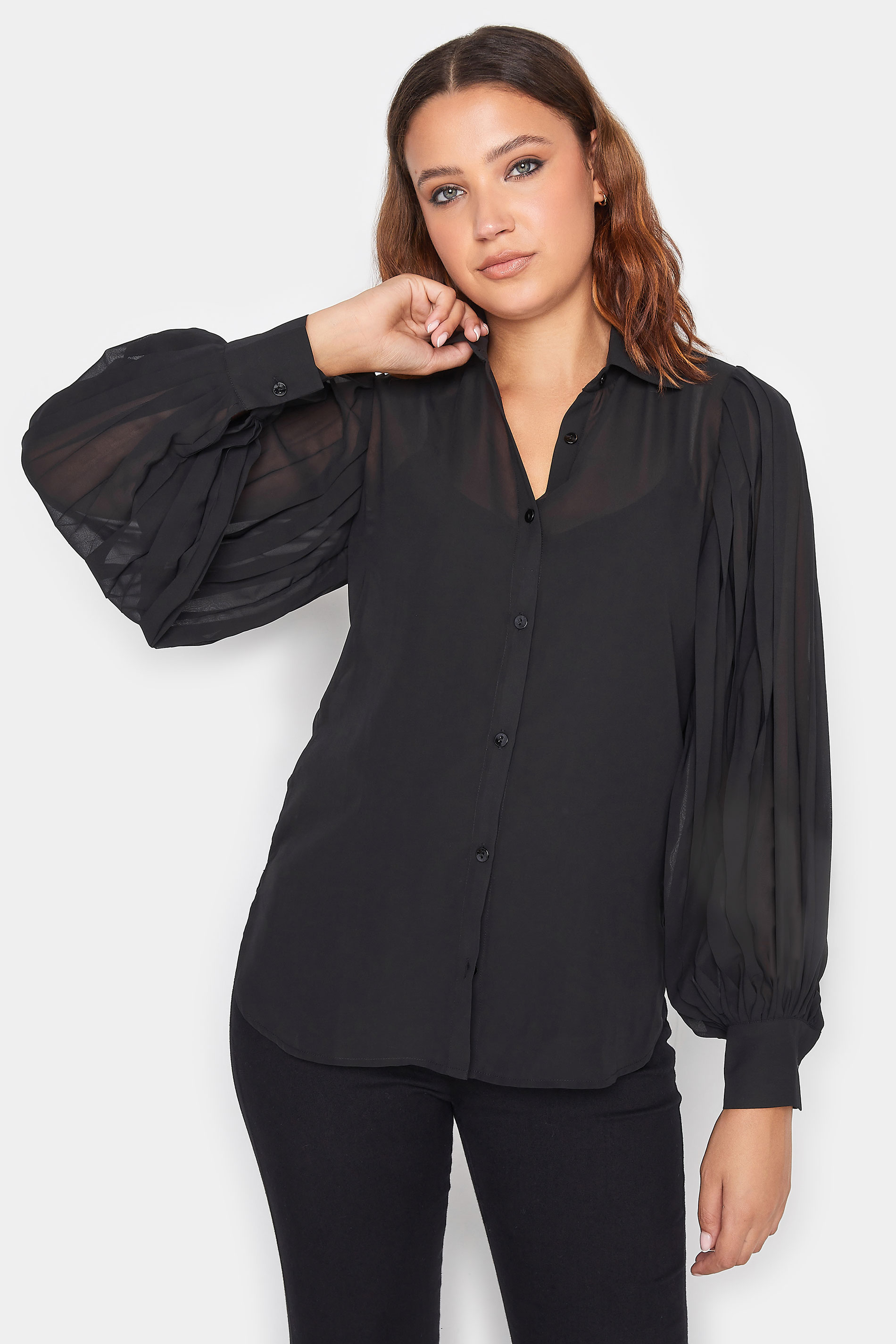 LTS Tall Women's Black Pleat Sleeve Shirt | Long Tall Sally 2