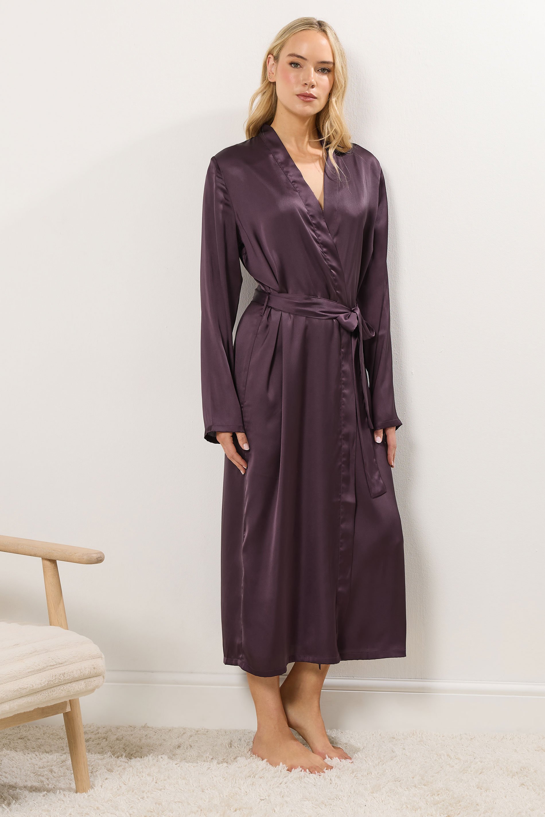 LTS Tall Burgundy Red Maxi Satin Robe | Long Tall Sally 2