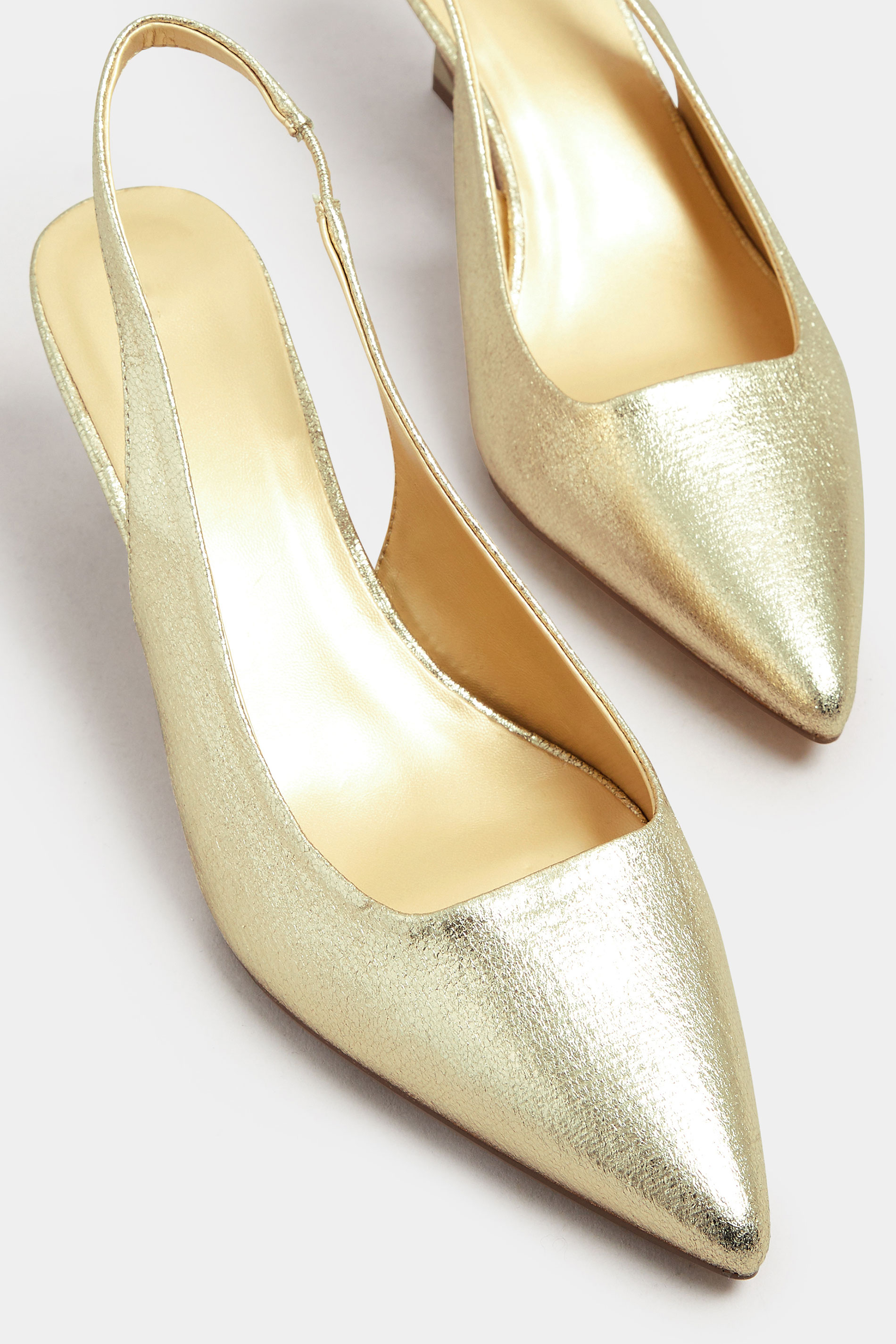 Gold Slingback Kitten Heel Court Shoes In Extra Wide EEE Fit | Yours Clothing 5