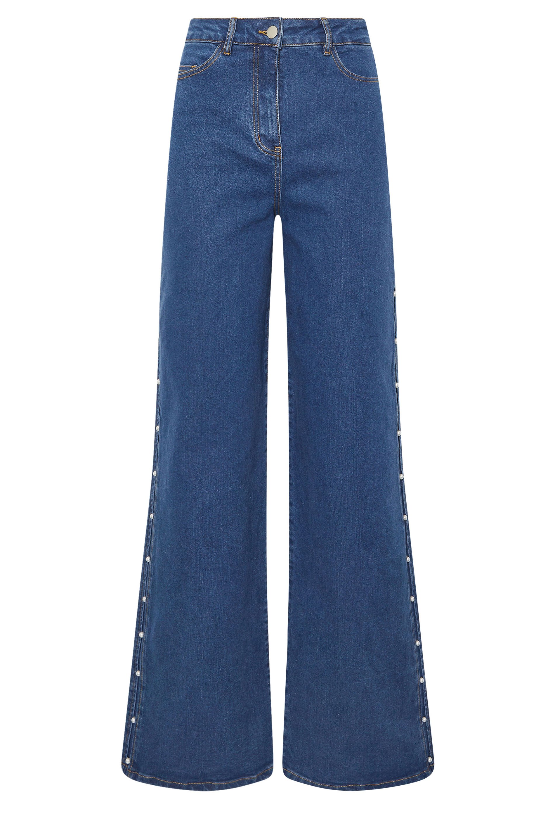 LTS Tall Dark Blue Pearl Detail Wide Leg Jeans | Long Tall Sally 6