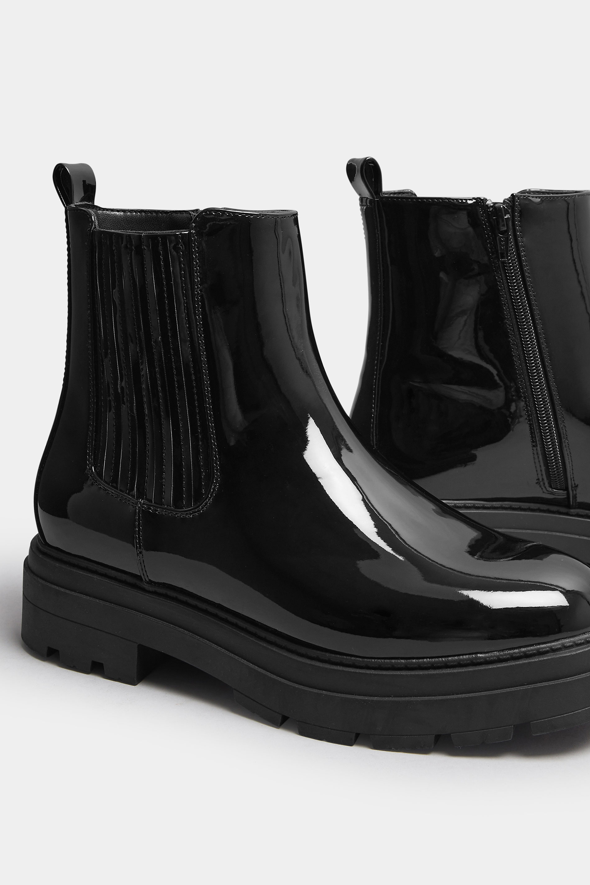 Black Patent Chunky Chelsea Boots In Extra Wide EEE Fit | Yours Clothing 6