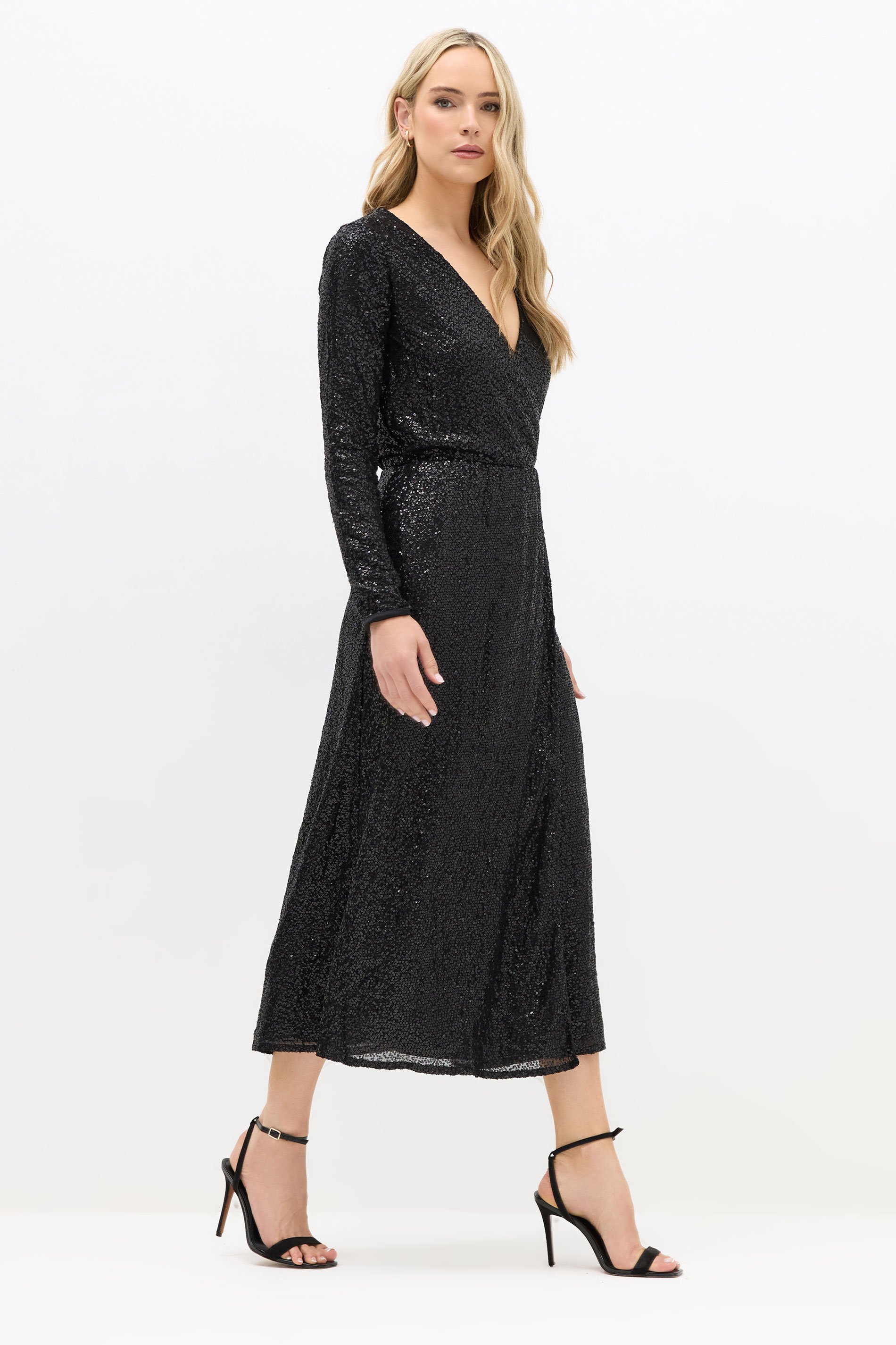 LTS Tall Black Sequin Wrap Midaxi Dress | Long Tall Sally 1