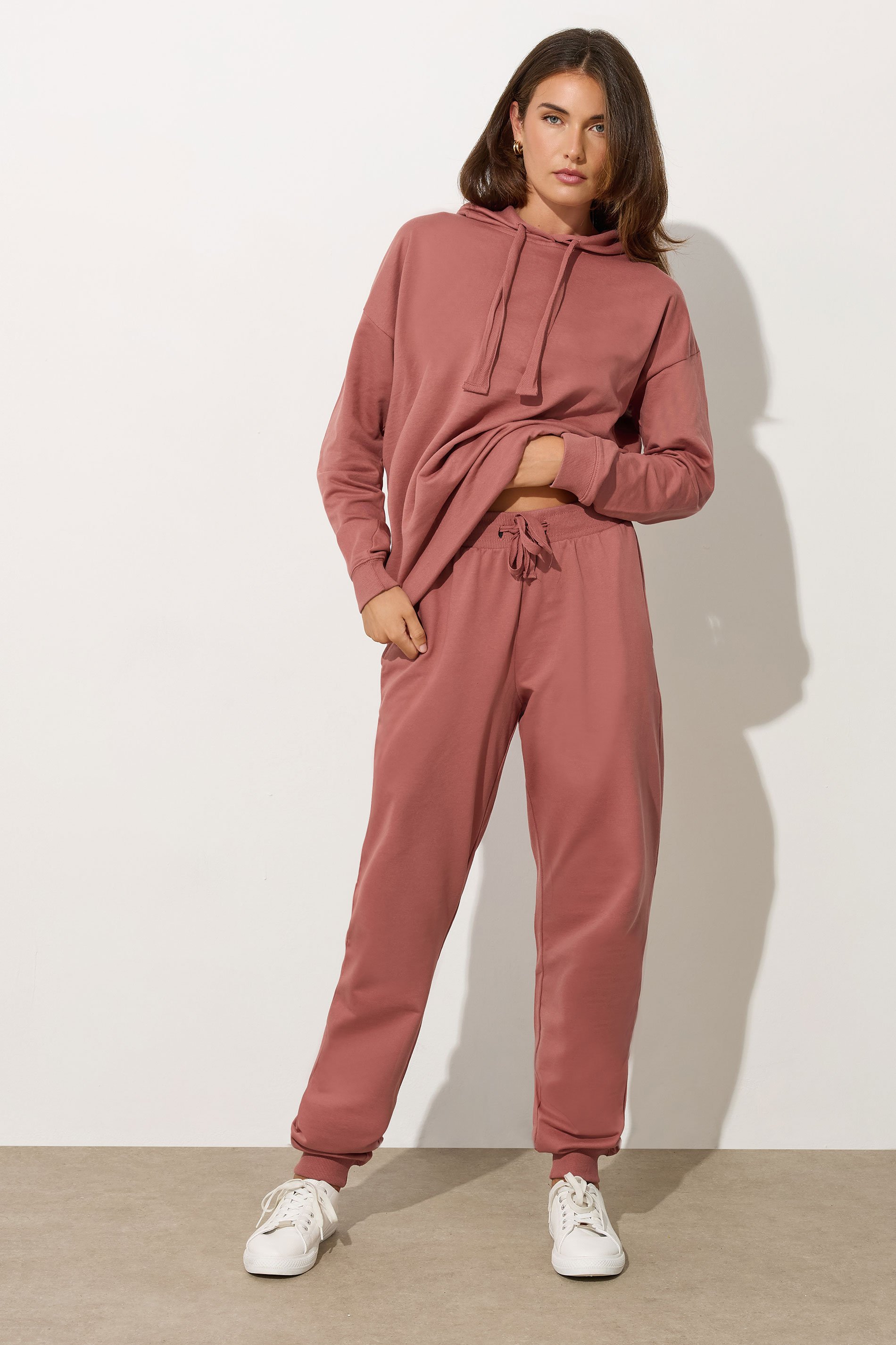 LTS Tall Coral Pink Jersey Drawcord Cuffed Joggers | Long Tall Sally 1