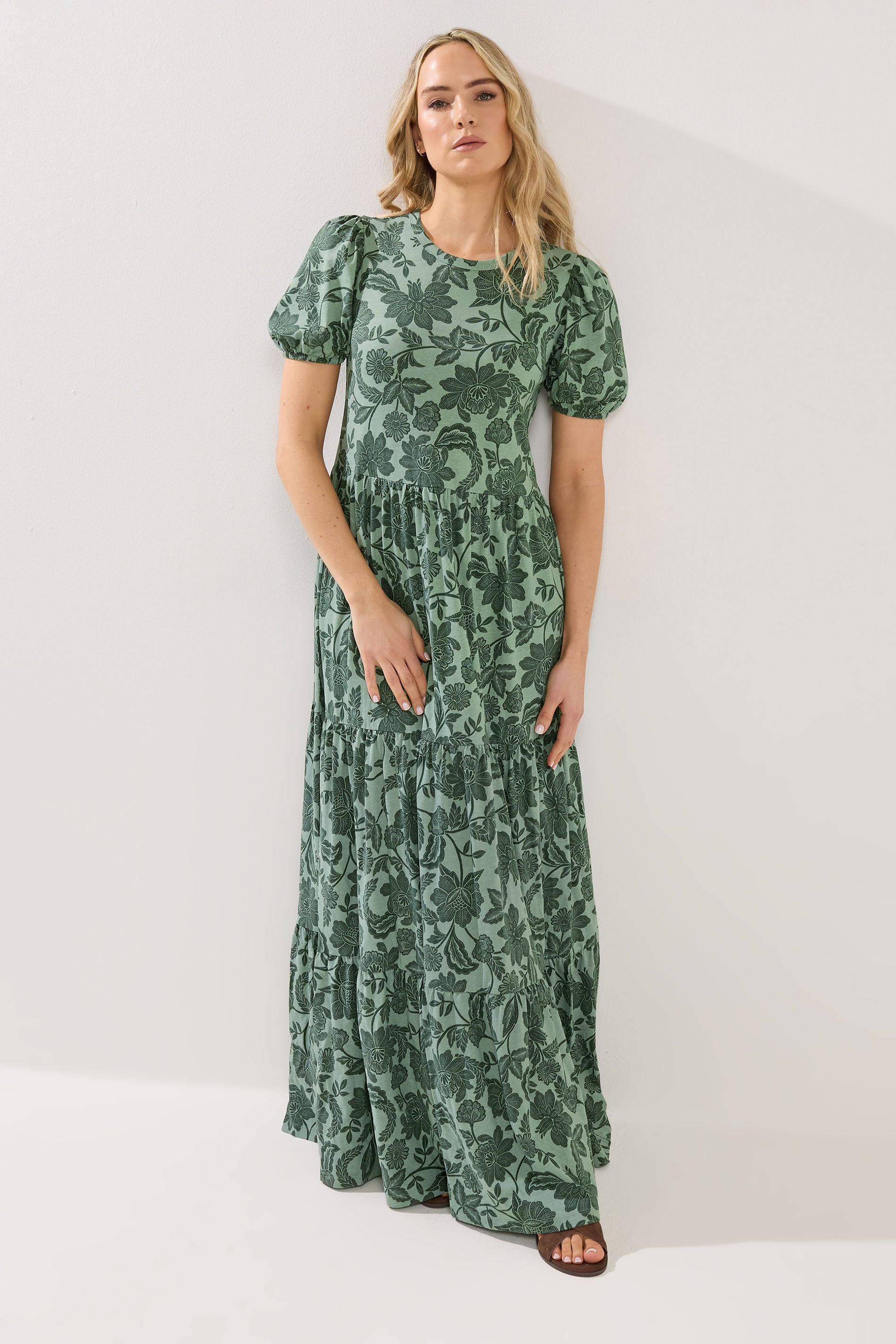 LTS Tall Women's Green Floral Tiered Cotton Maxi Dress | Long Tall Sally 2