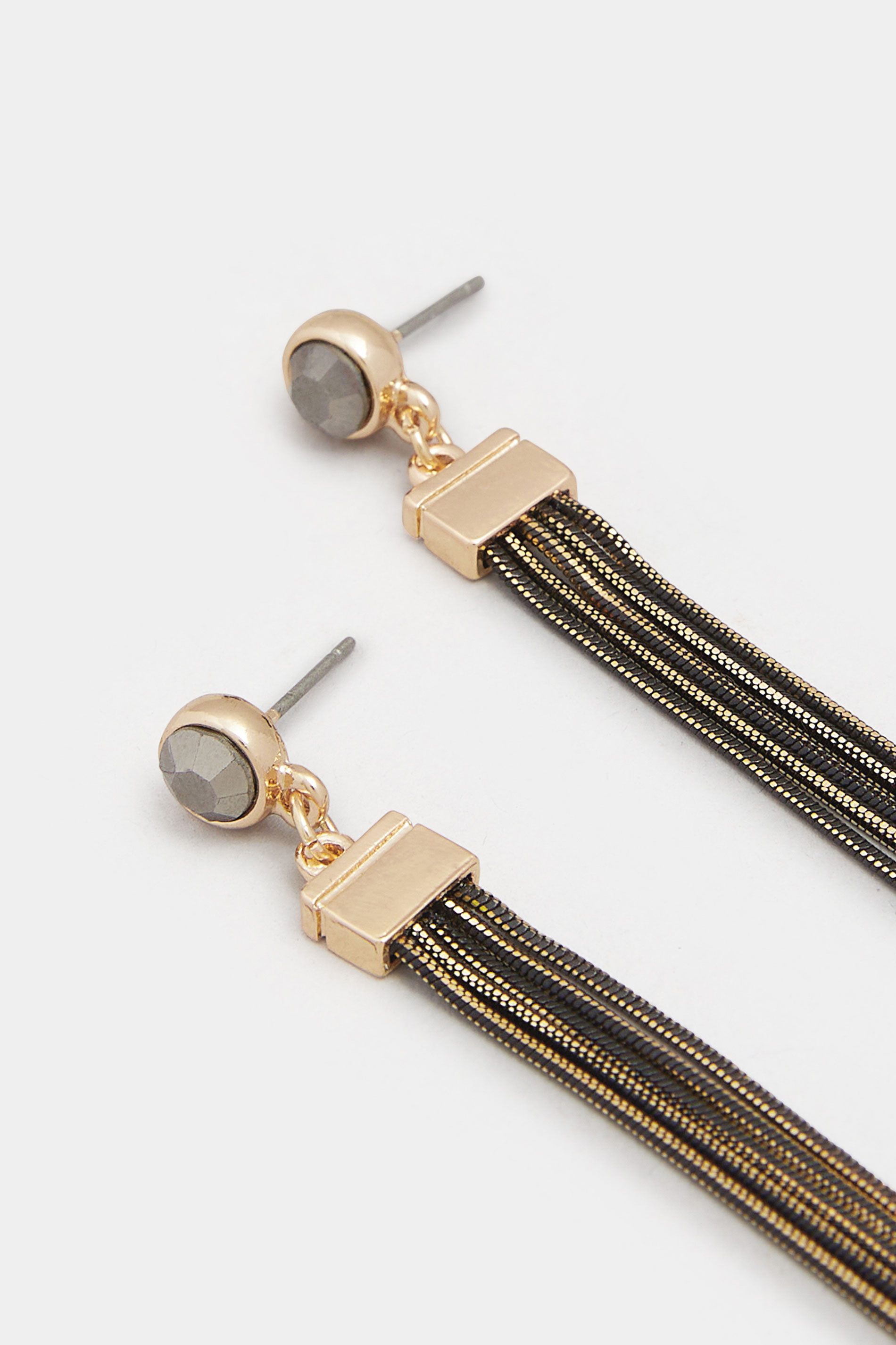 Black Long Stone Tassel Earrings | Yours Clothing 3