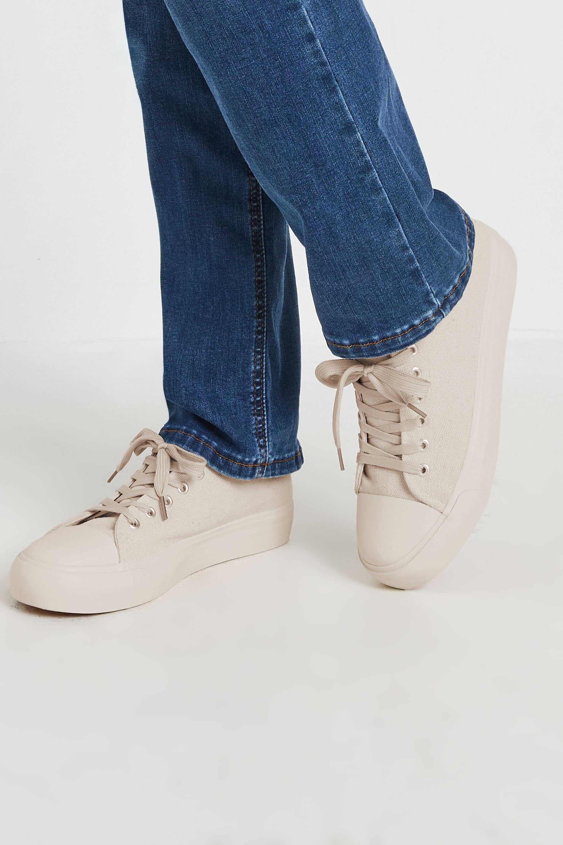 LTS Natural Brown Canvas Flatform Trainers In Standard Fit | Long Tall Sally 1