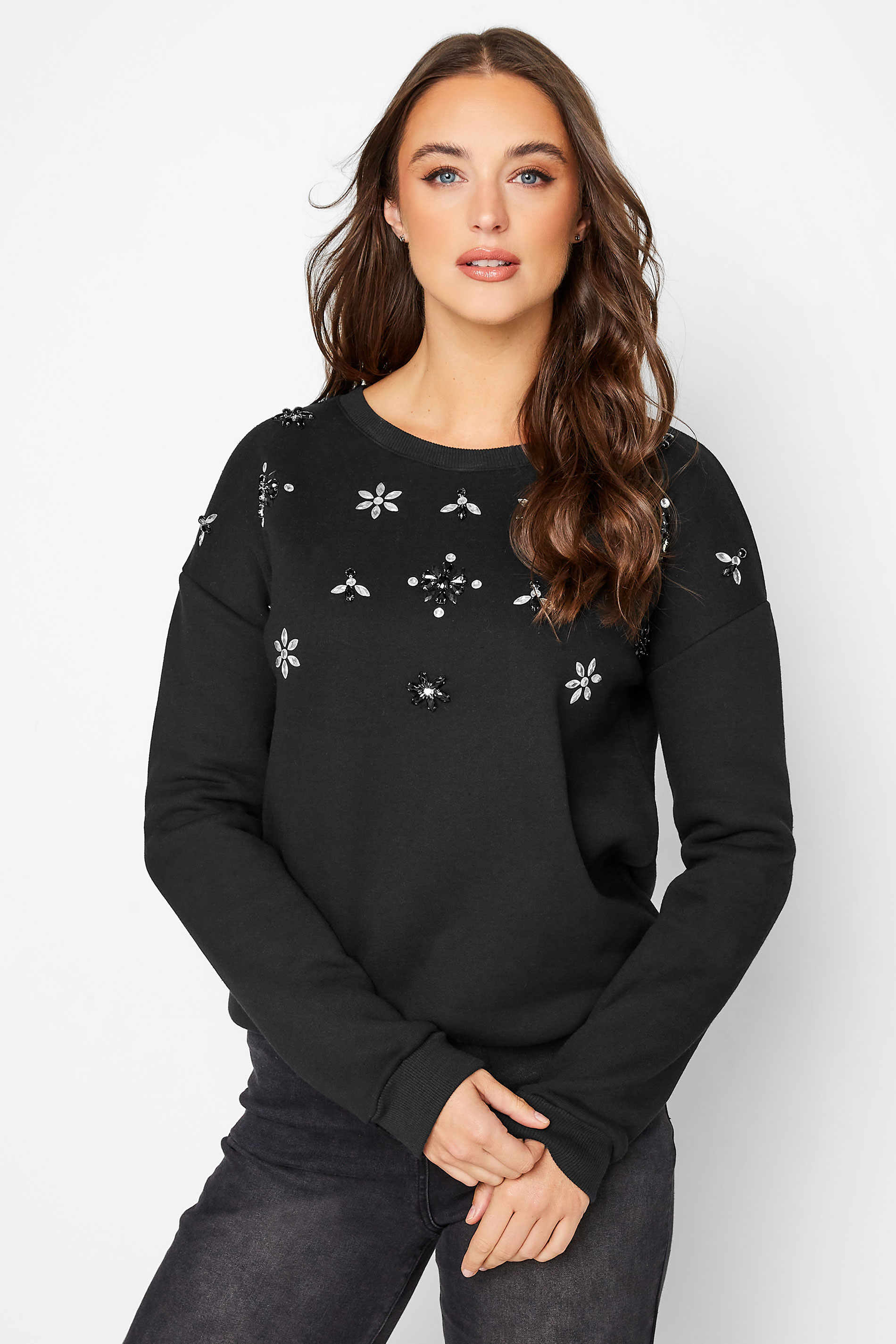 LTS Tall Women's Black Embellished Sweatshirt | Long Tall Sally 1