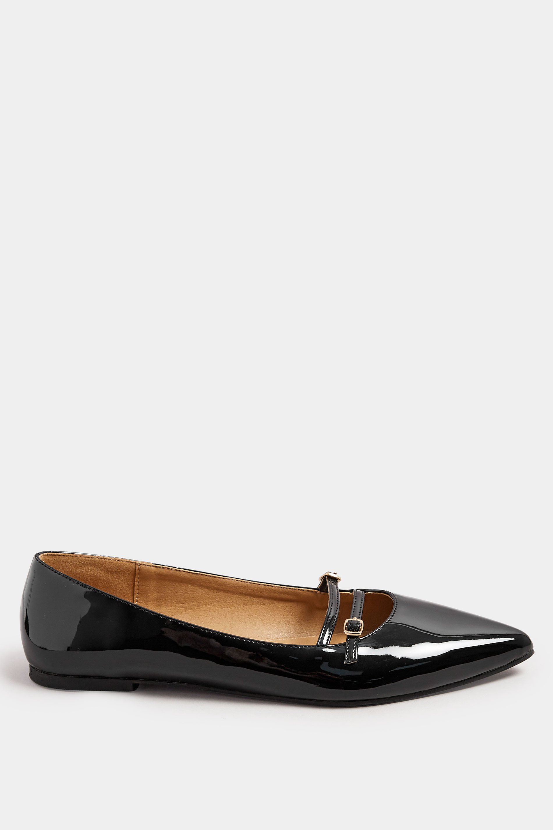 LTS Black Patent Pointed Buckle Flats In Standard Fit | Long Tall Sally 3