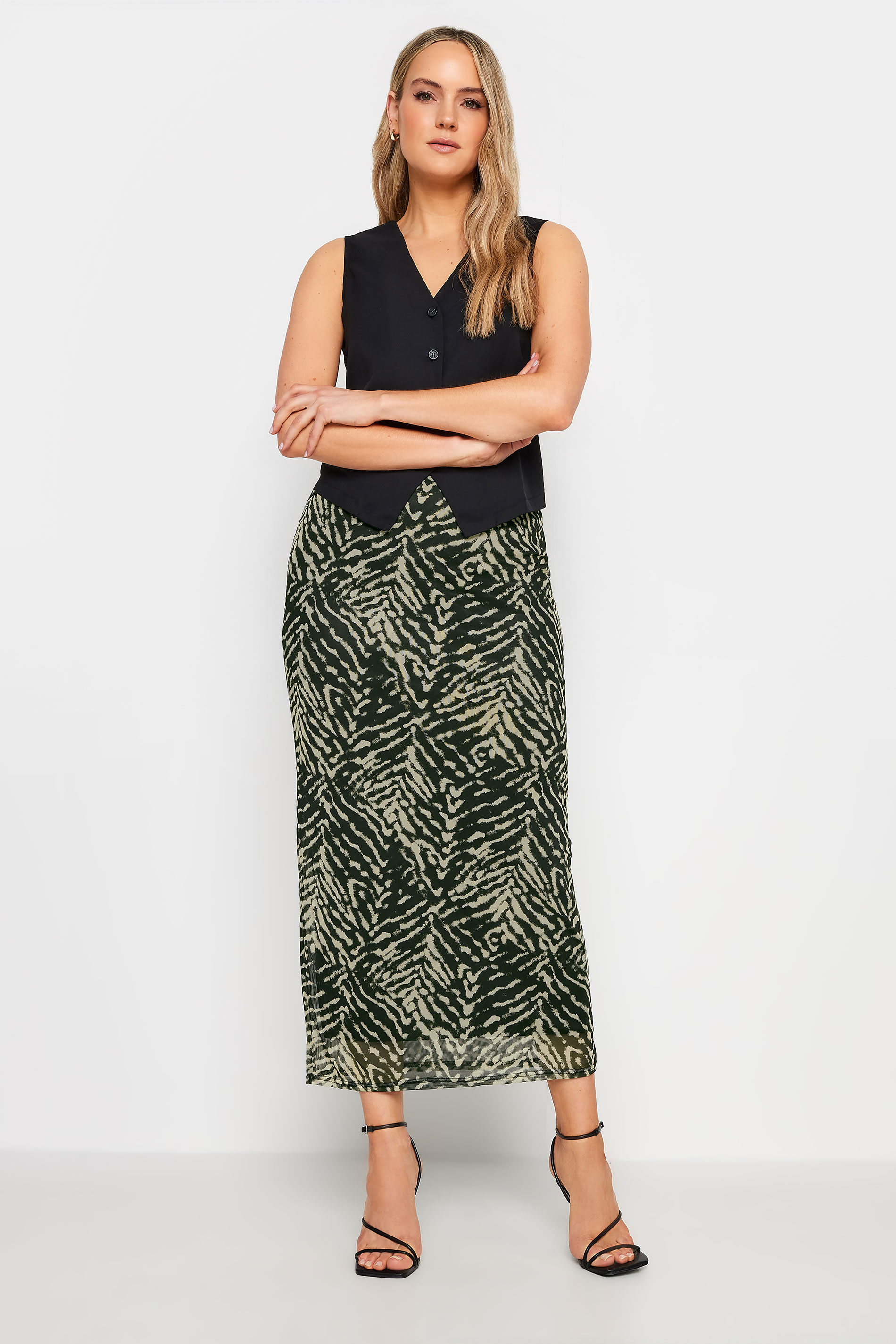 LTS Tall Womens Black Abstract Print Mesh Midi Skirt | Long Tall Sally 1