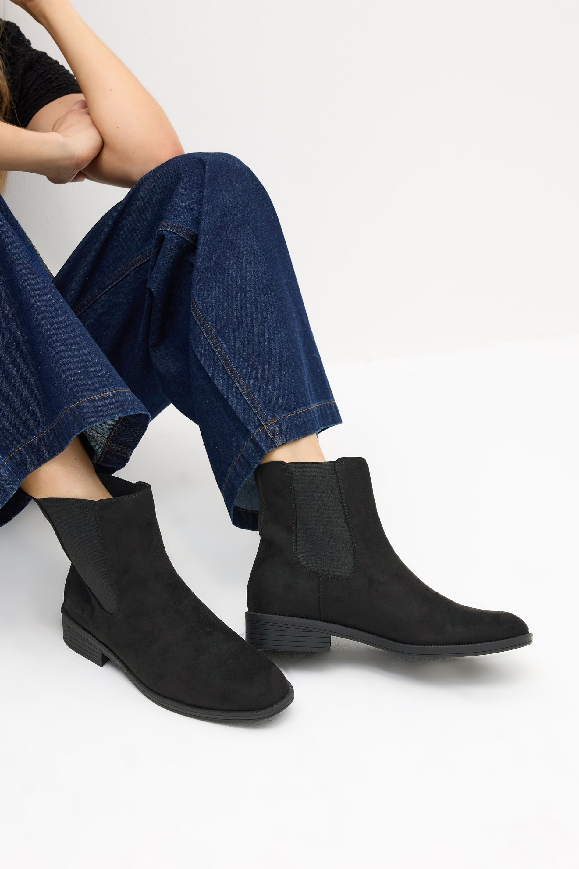 LTS Black Faux Suede Chelsea Ankle Boots In Standard Fit | Long Tall Sally 2