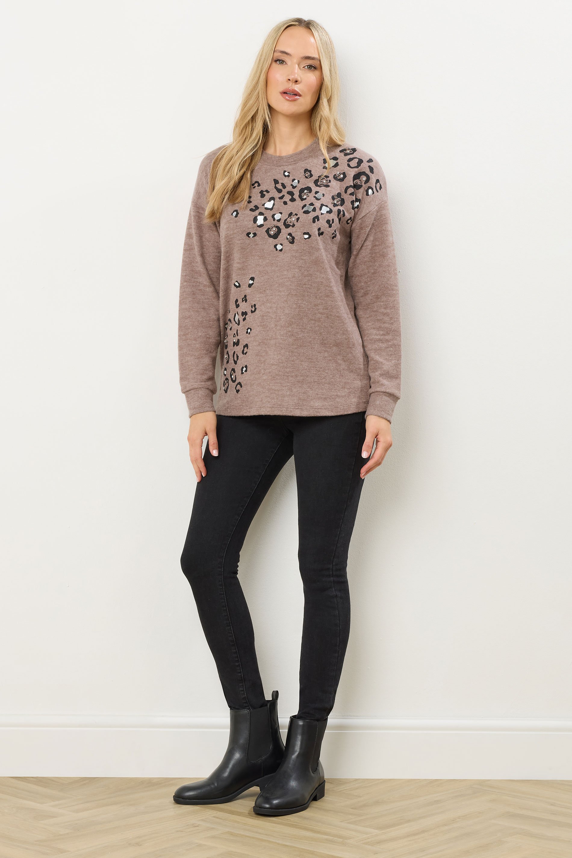 LTS Tall Brown Animal Embellished Jumper | Long Tall Sally 2