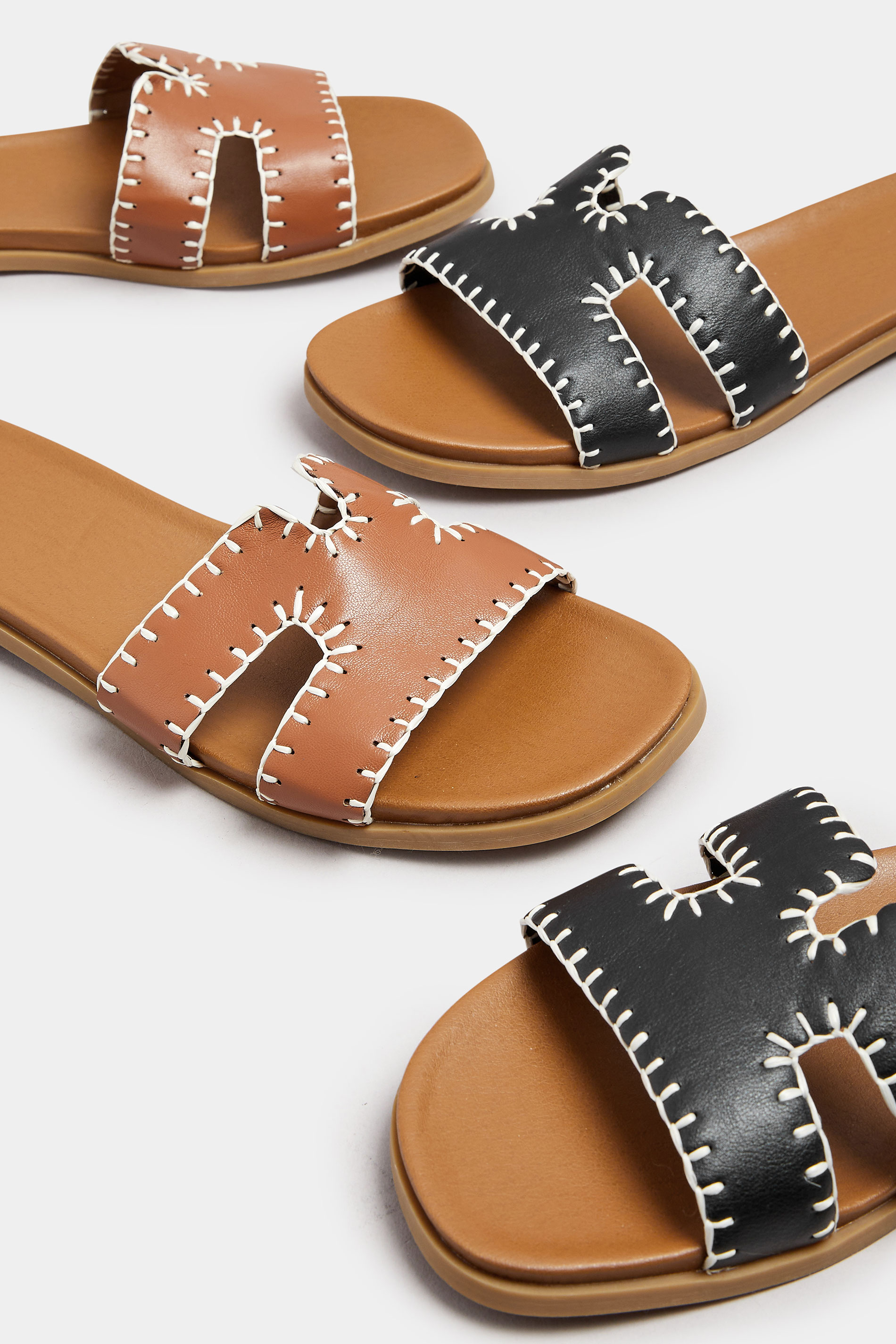 Brown Faux Leather Stitched Mule Sandals In Extra Wide EEE Fit | Yours Clothing 7