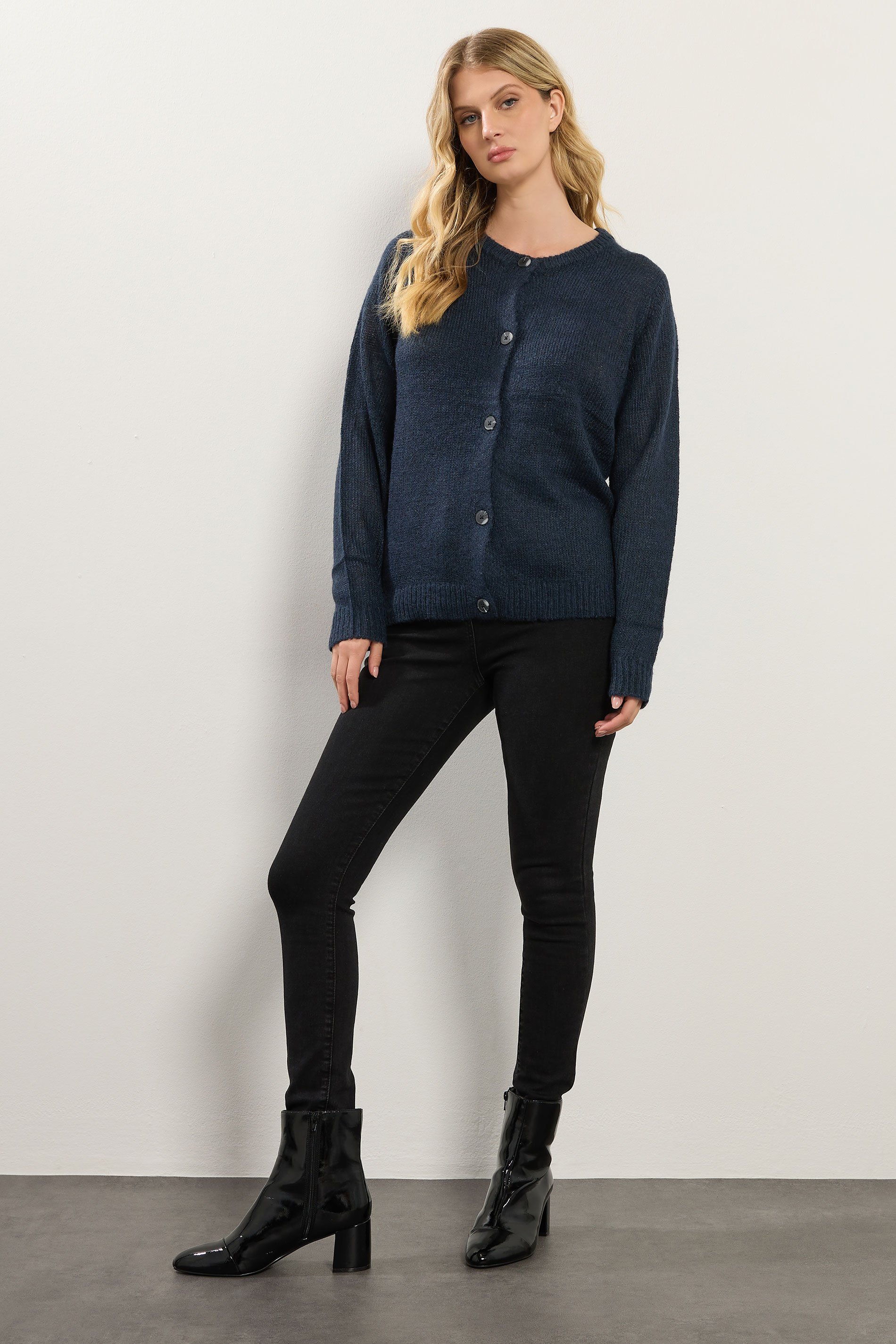 LTS Tall Navy Blue Knitted Button Cardigan | Long Tall Sally 2