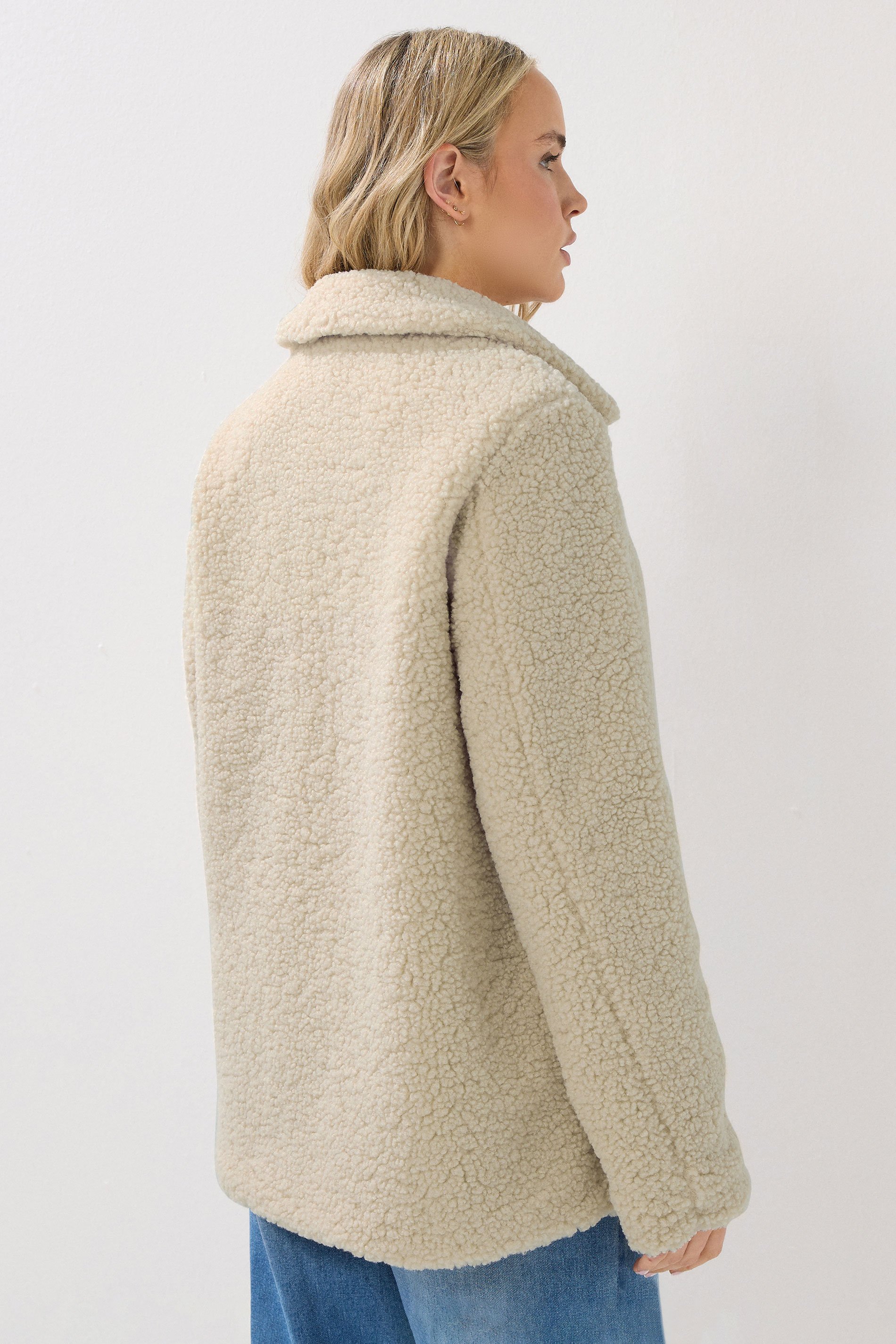 LTS Tall Ivory White Borg Button Through Jacket | Long Tall Sally 4