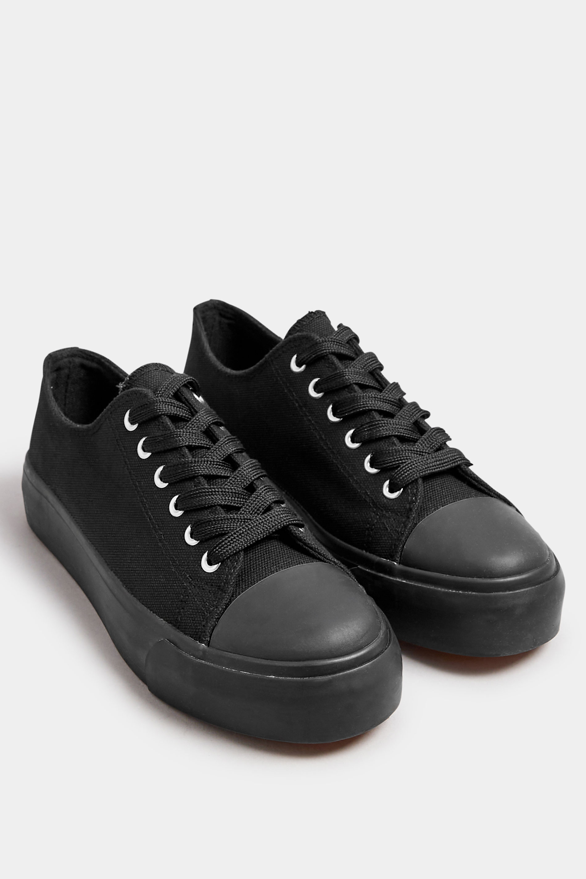 Black Canvas Trainers In Wide E Fit & Extra Wide EEE Fit | Yours Clothing 3