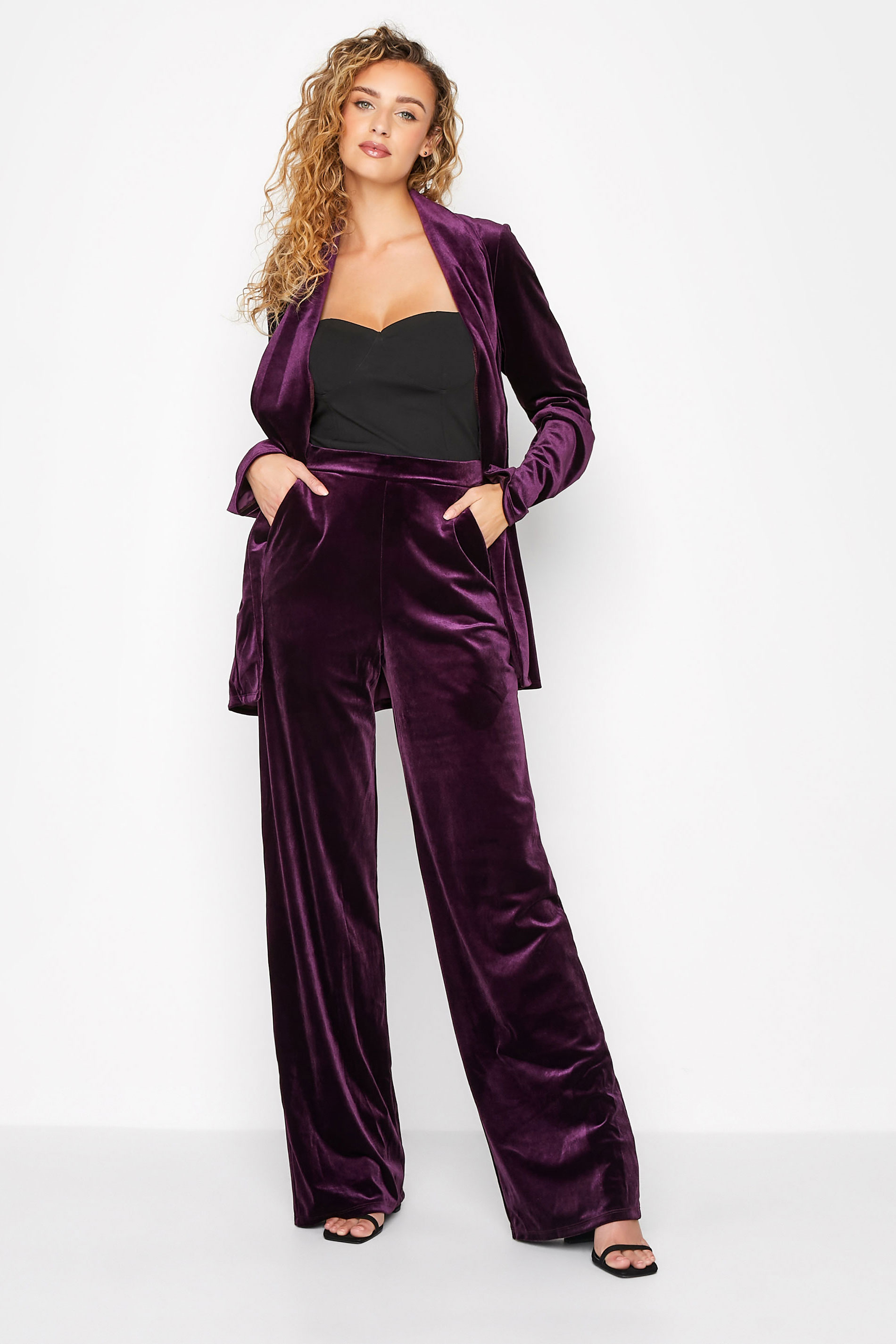 LTS Tall Women's Purple Velvet Wide Leg Stretch Trousers | Long Tall Sally 2