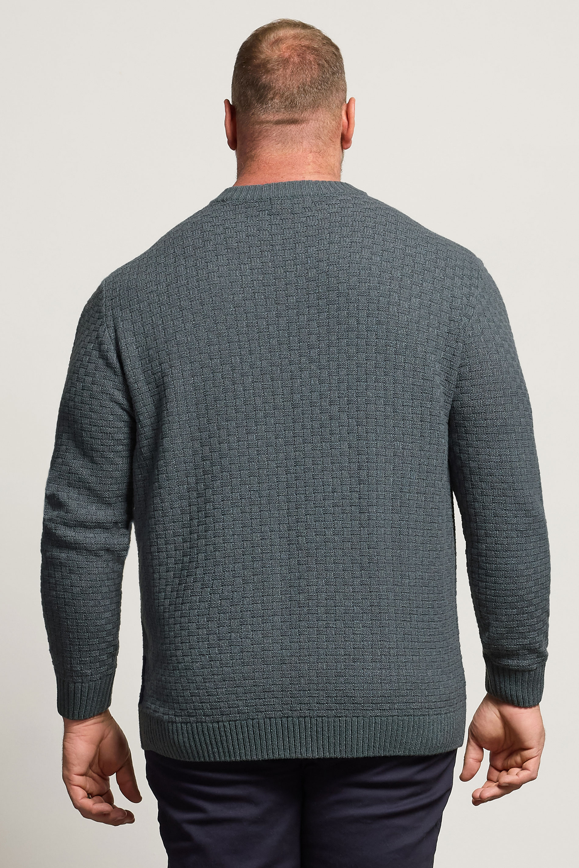 BadRhino Big & Tall Storm Blue Textured Crew Neck Knitted Jumper | BadRhino 3