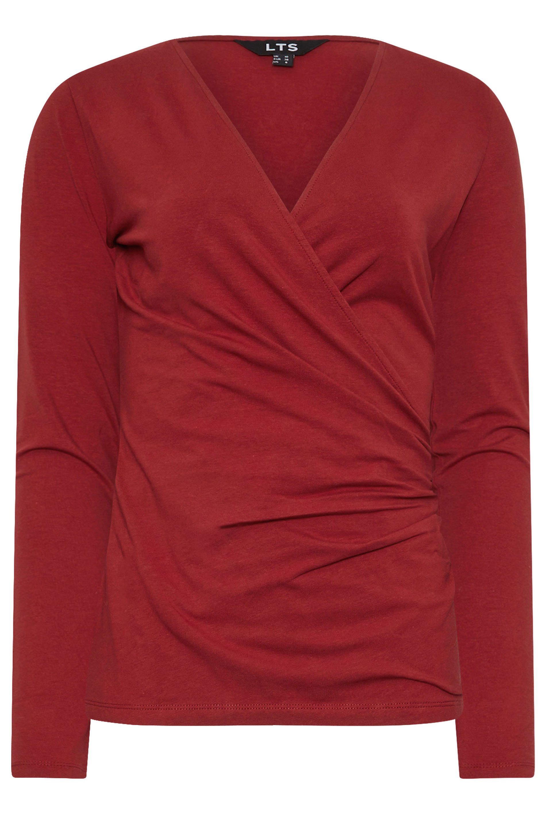 LTS Tall Red Long Sleeve Wrap Top | Long Tall Sally 5
