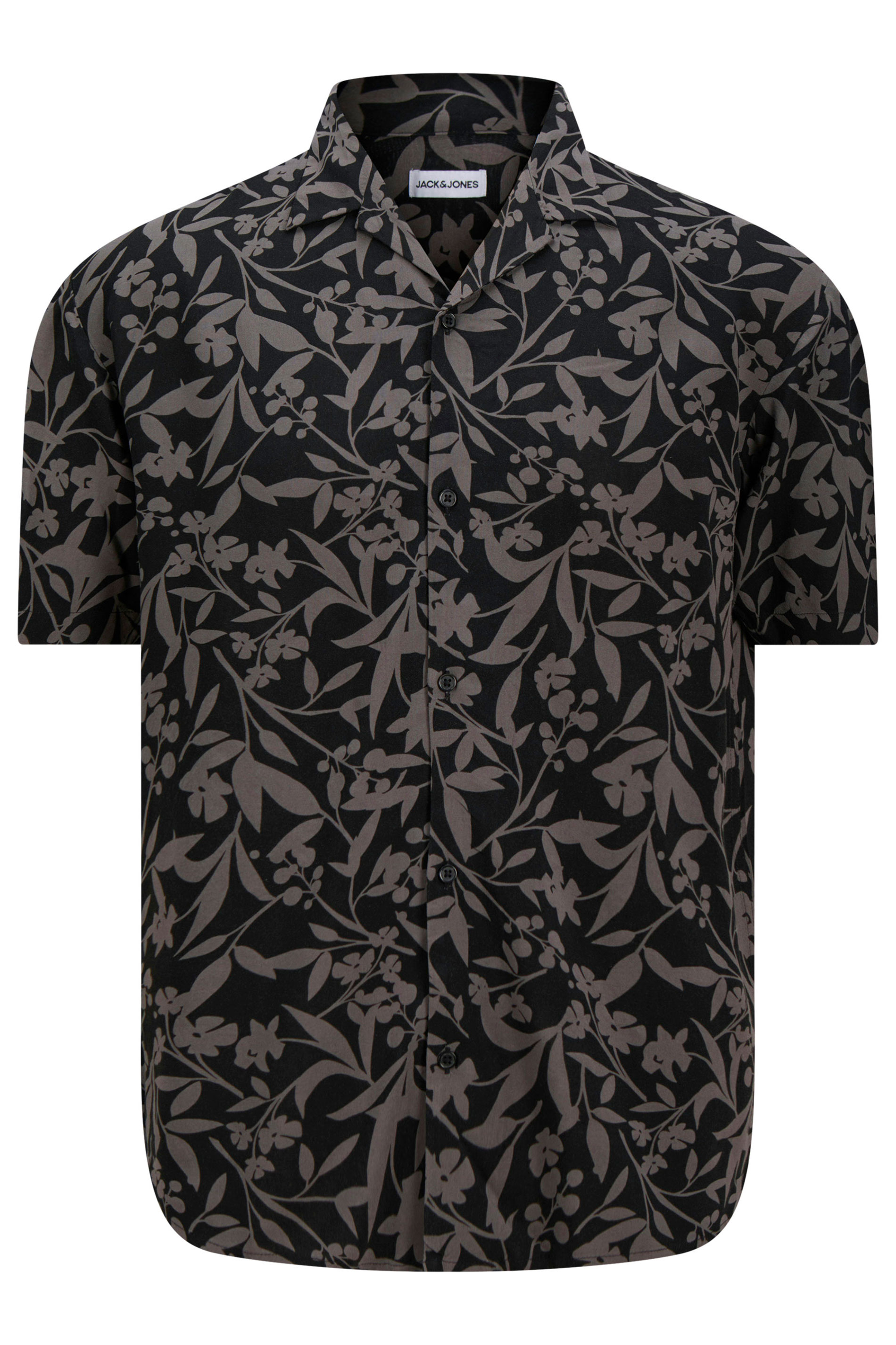JACK & JONES Big & Tall Black Floral Print Resort Shirt | BadRhino 3