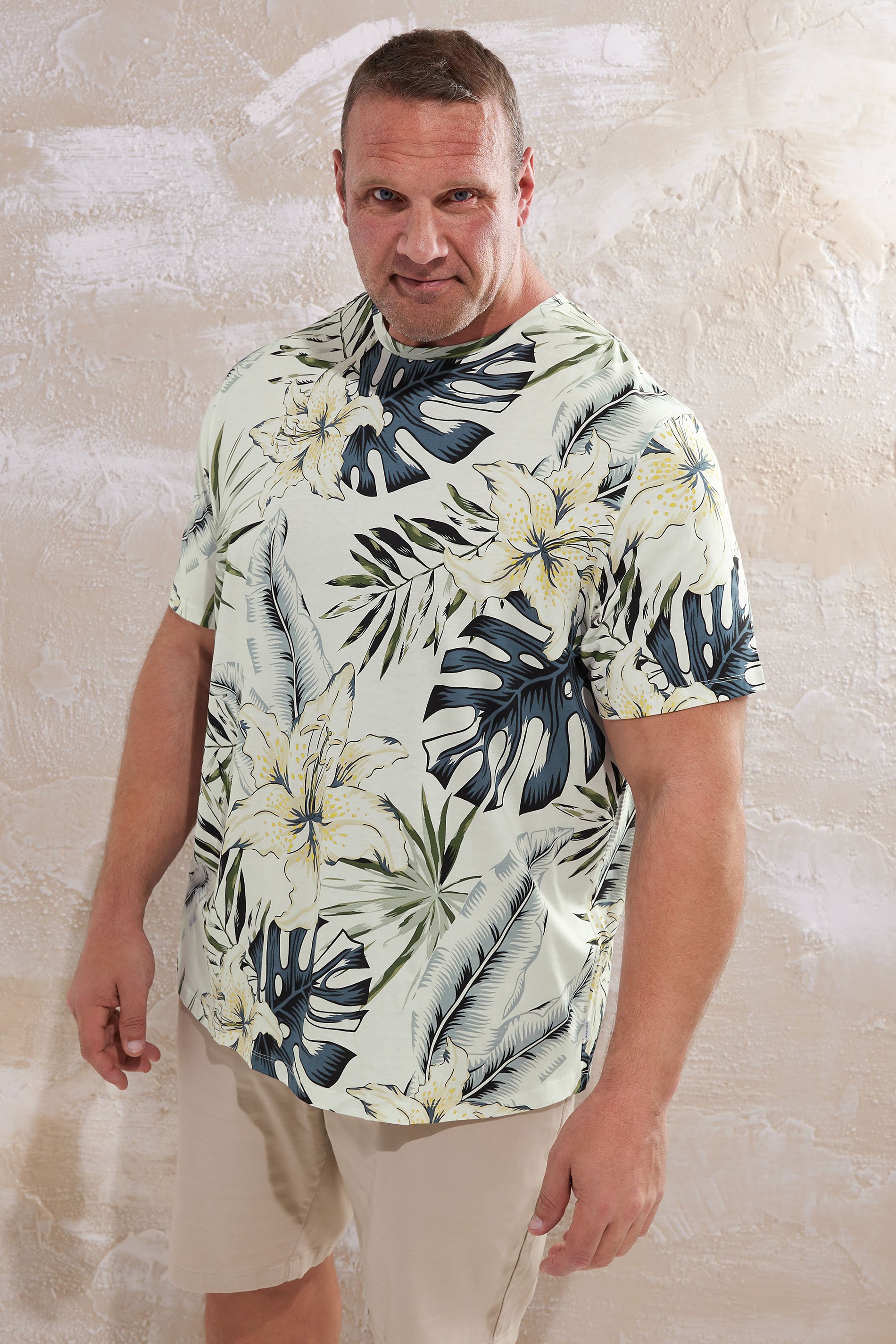 JACK & JONES Big & Tall White Hawaiian Printed T-Shirt | BadRhino 1