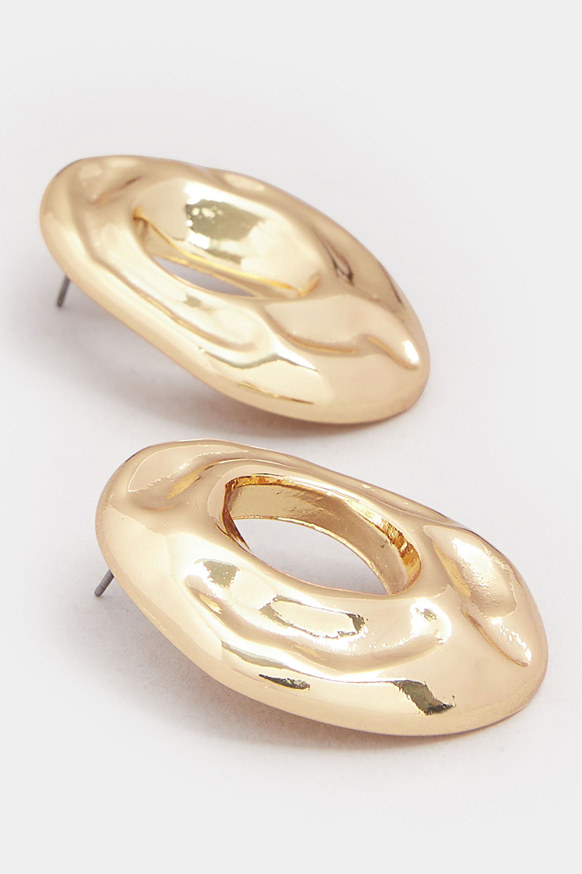 Gold Tone Oval Statement Stud Earrings | Yours Clothing 3