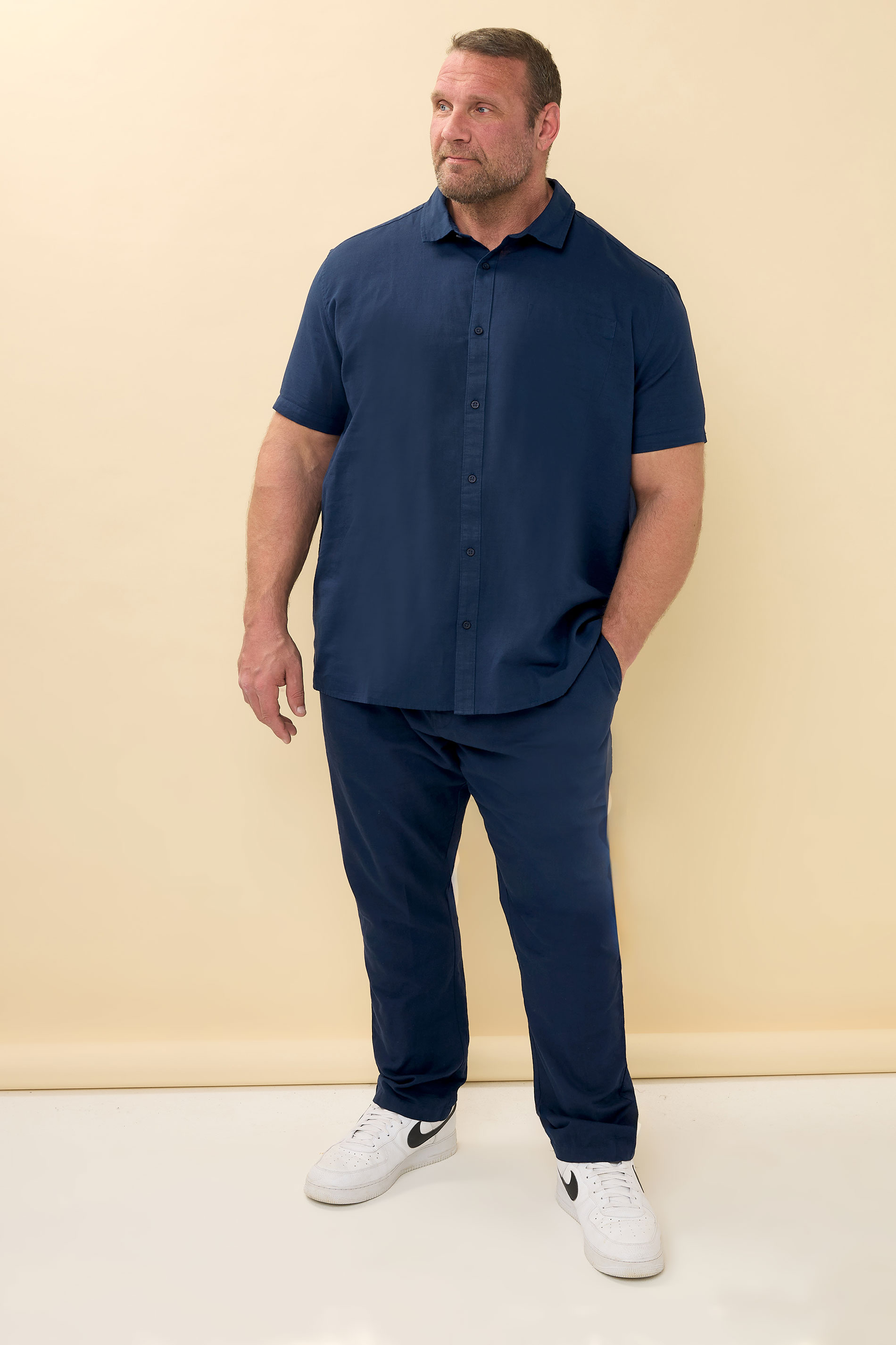 BadRhino Big & Tall Navy Blue Linen Formal Trousers | BadRhino 3