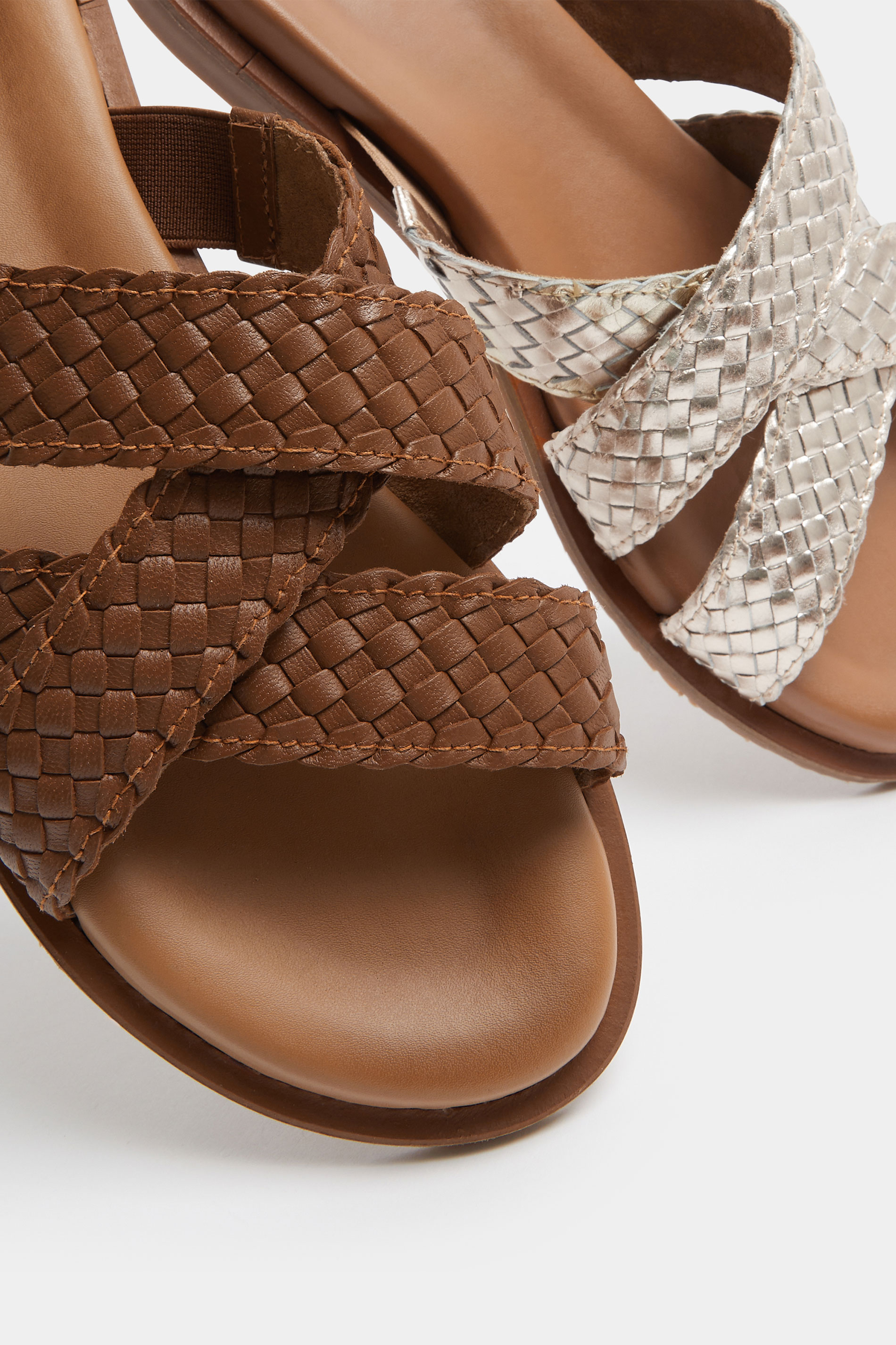 Gold Woven Cross Strap Footbed Sandals In Wide E Fit | Yours Clothing 6