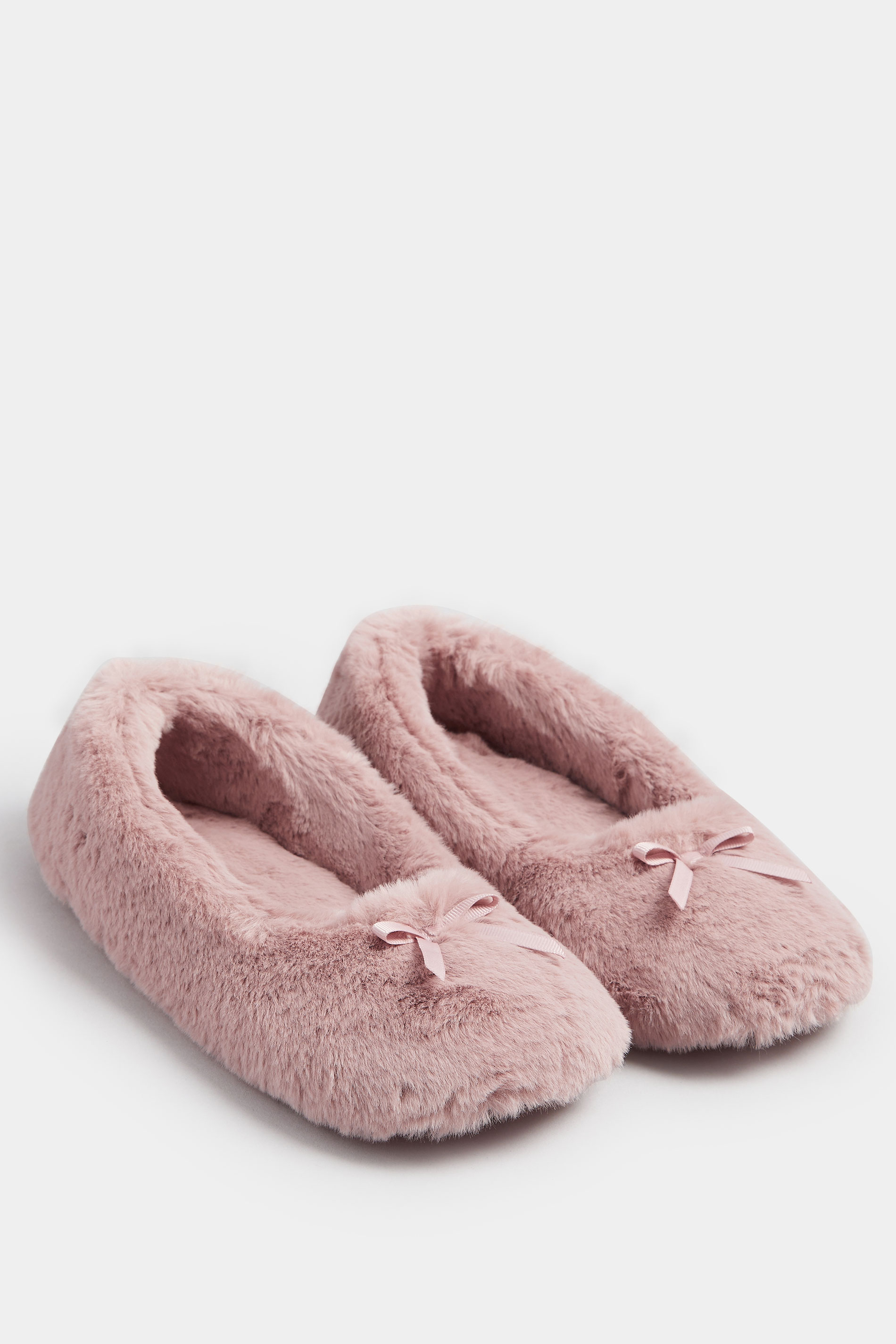 Pink Plush Bow Front Ballet Slippers | Yours Clothing 3