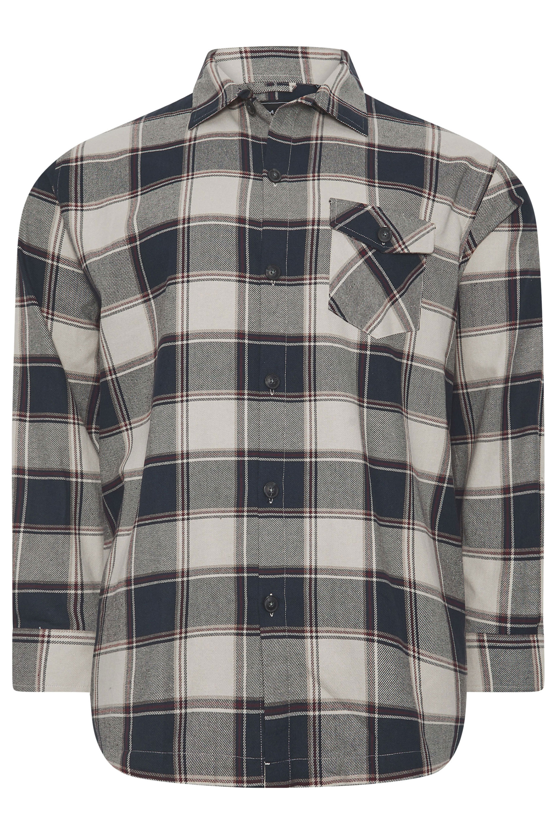 KAM Big & Tall Navy Cotton Twill Checked Overshirt | BadRhino 4