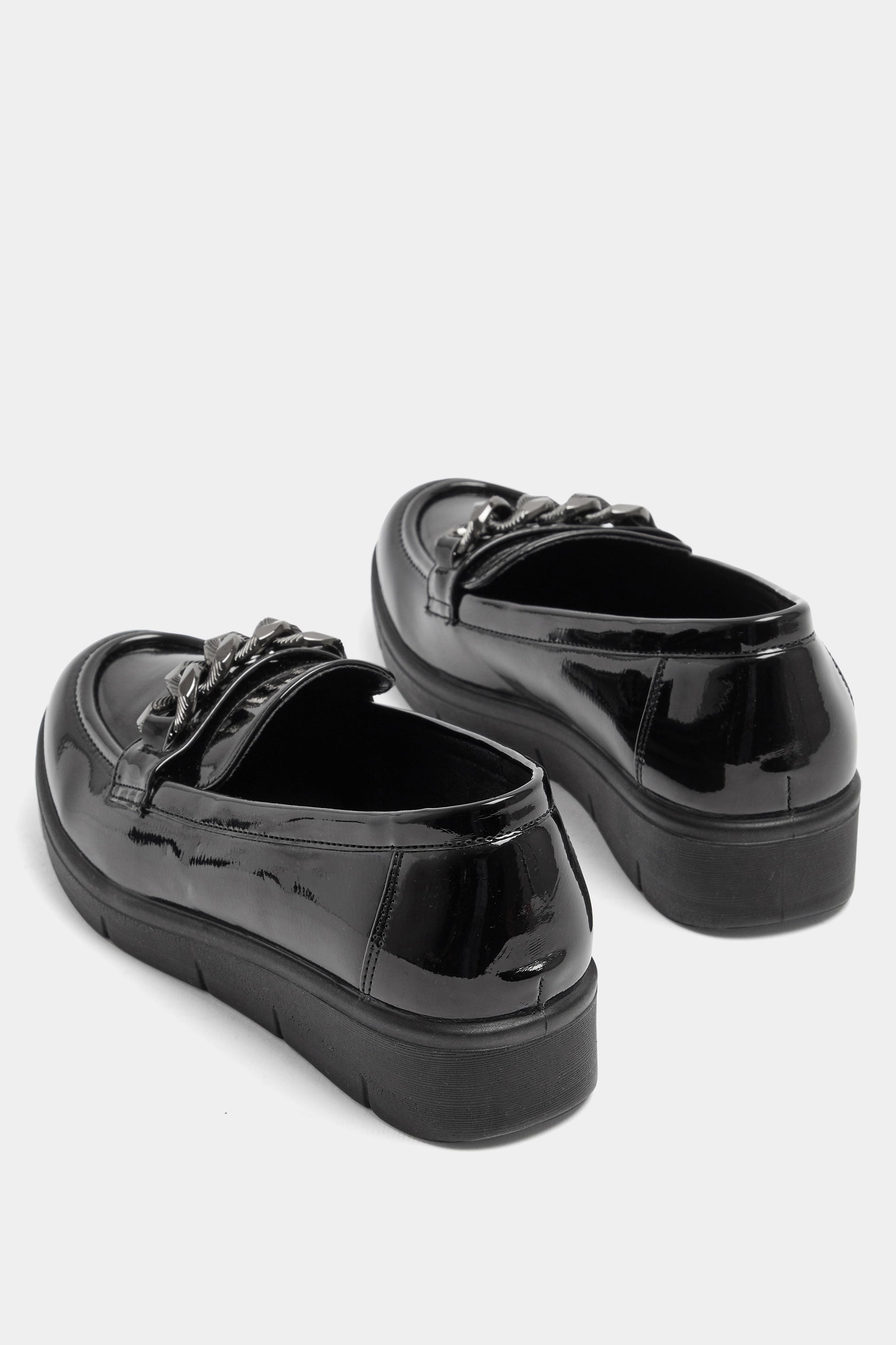 Black Chain Detail Flatform Loafers In Wide E Fit | Yours Clothing 5
