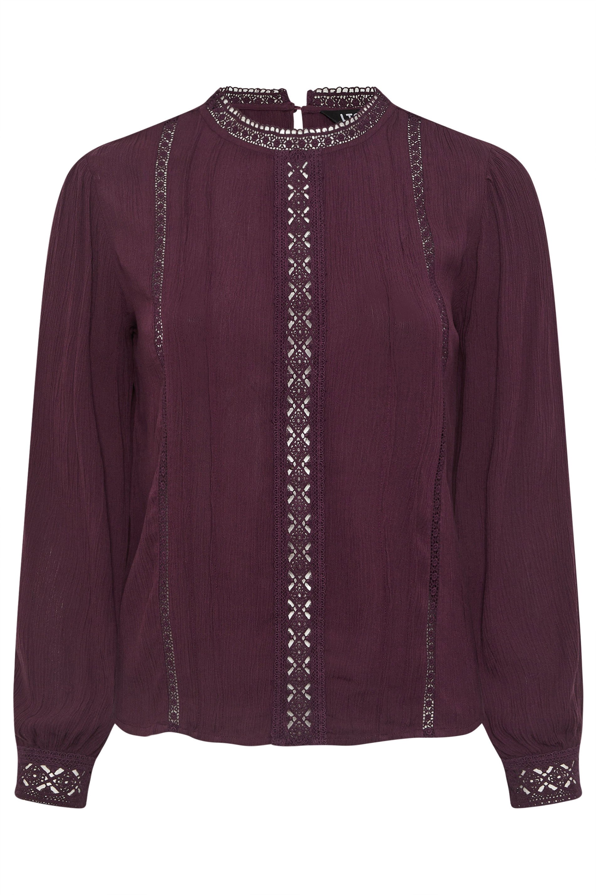LTS Tall Purple Crinkle Lace Detail Blouse | Long Tall Sally 5