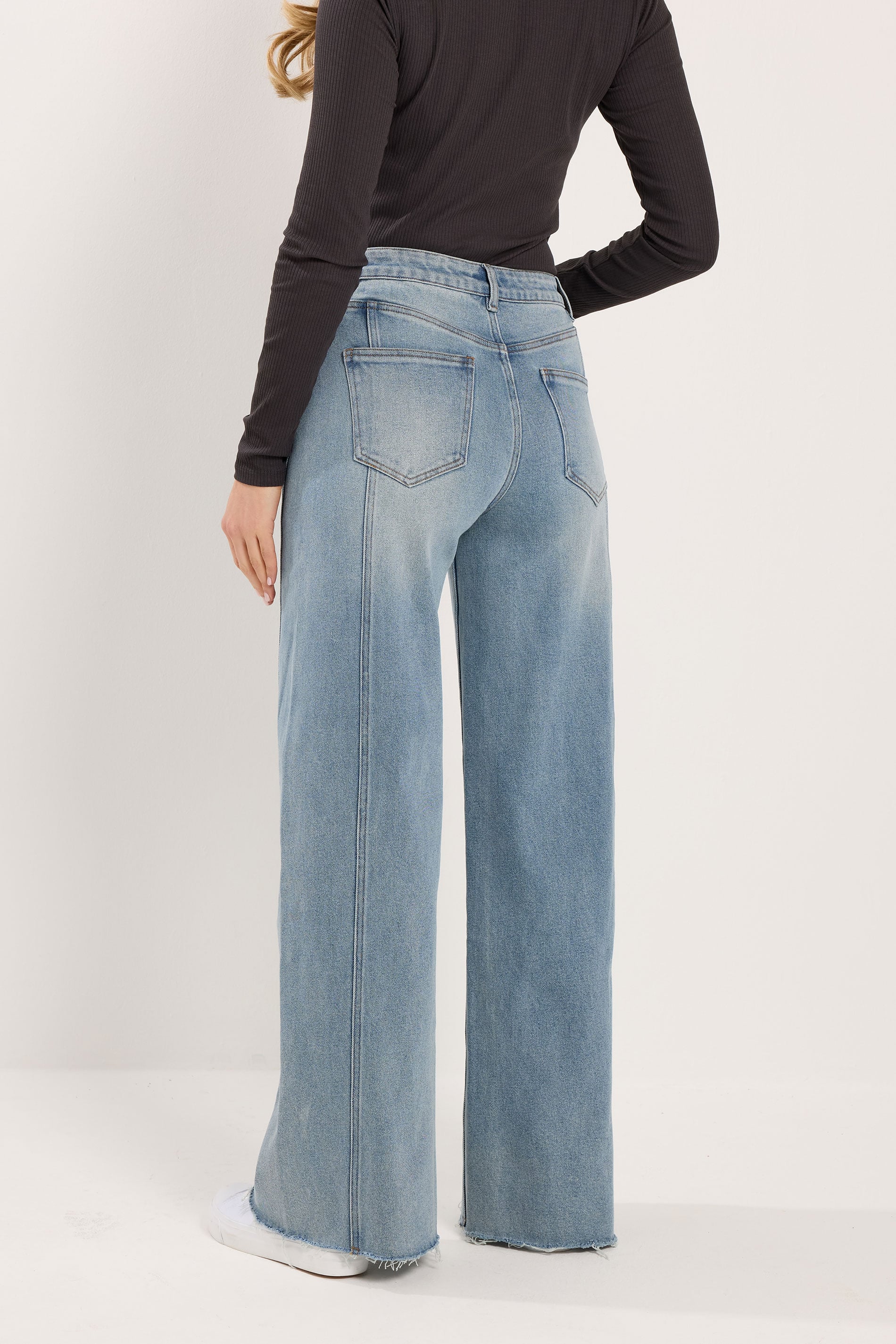 LTS Tall Women's Mid Blue Twist Seam Wide Leg Jeans | Long Tall Sally 4
