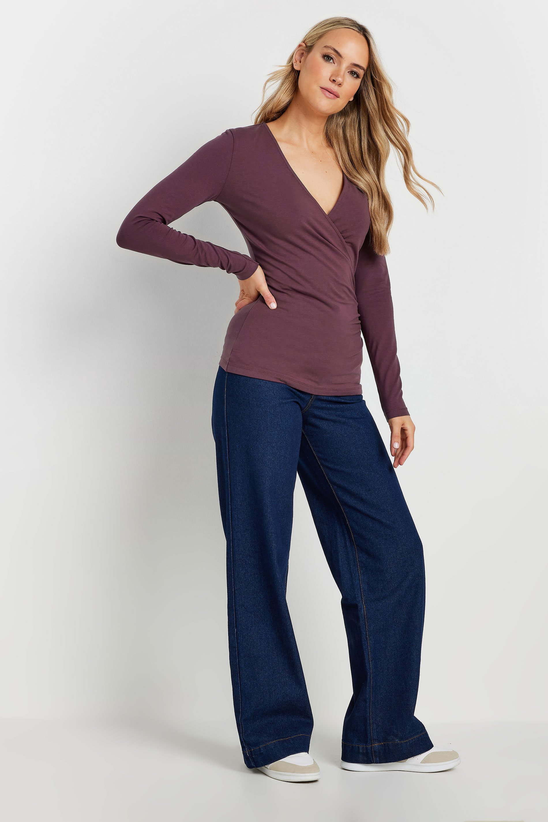 LTS Tall Burgundy Red Long Sleeve Wrap Top | Long Tall Sally 2