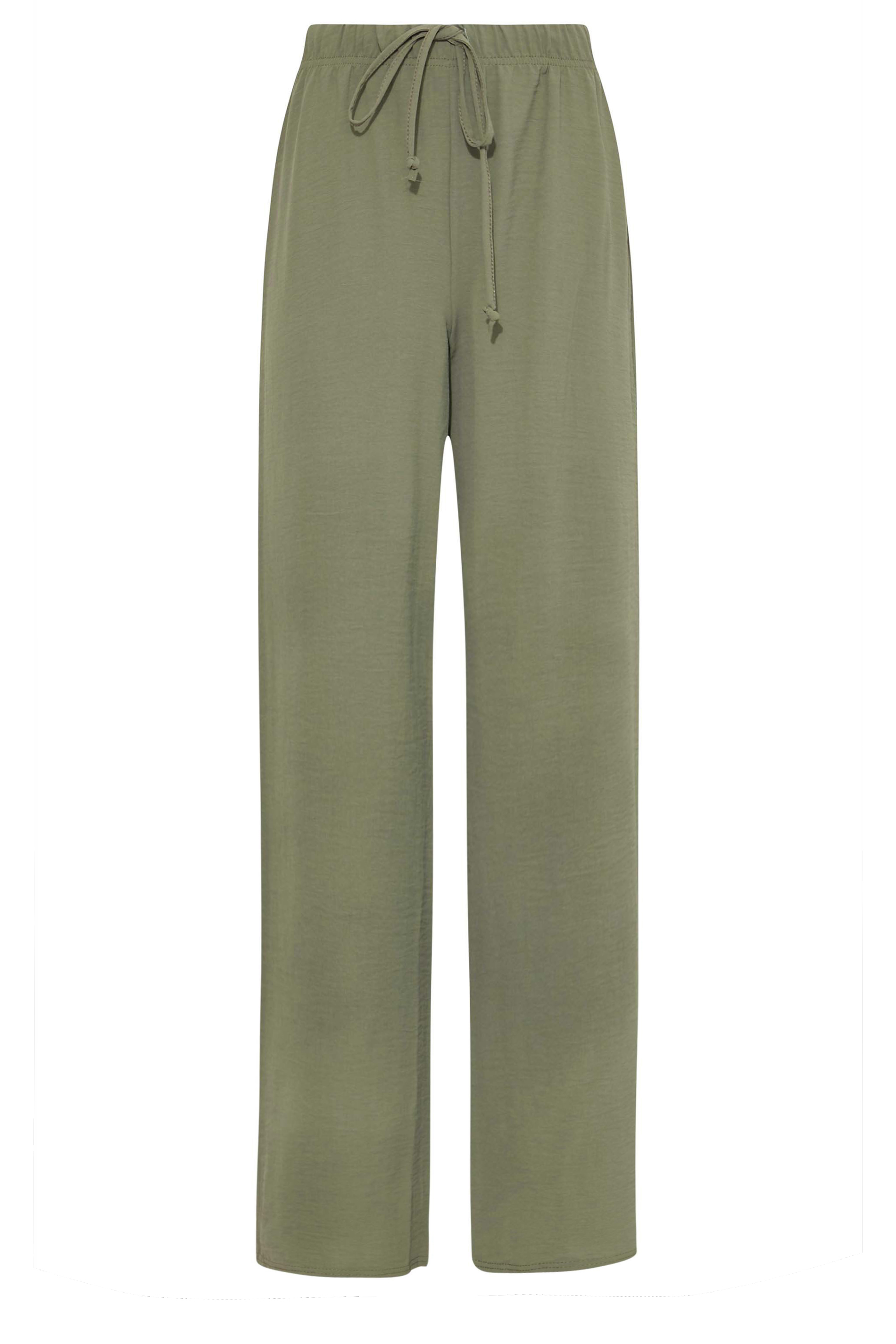 LTS Tall Khaki Green Crepe Wide Leg Trousers | Long Tall Sally 5