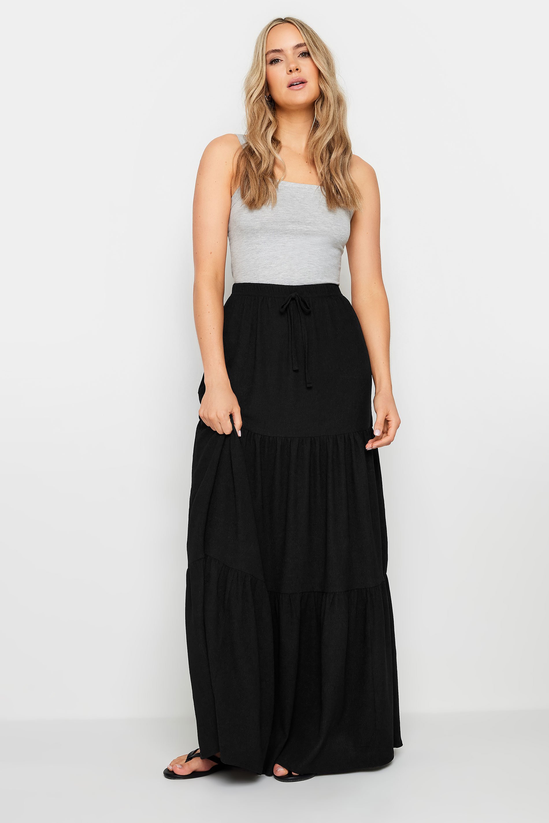 LTS Tall Women's Black Tiered Crinkle Maxi Skirt | Long Tall
