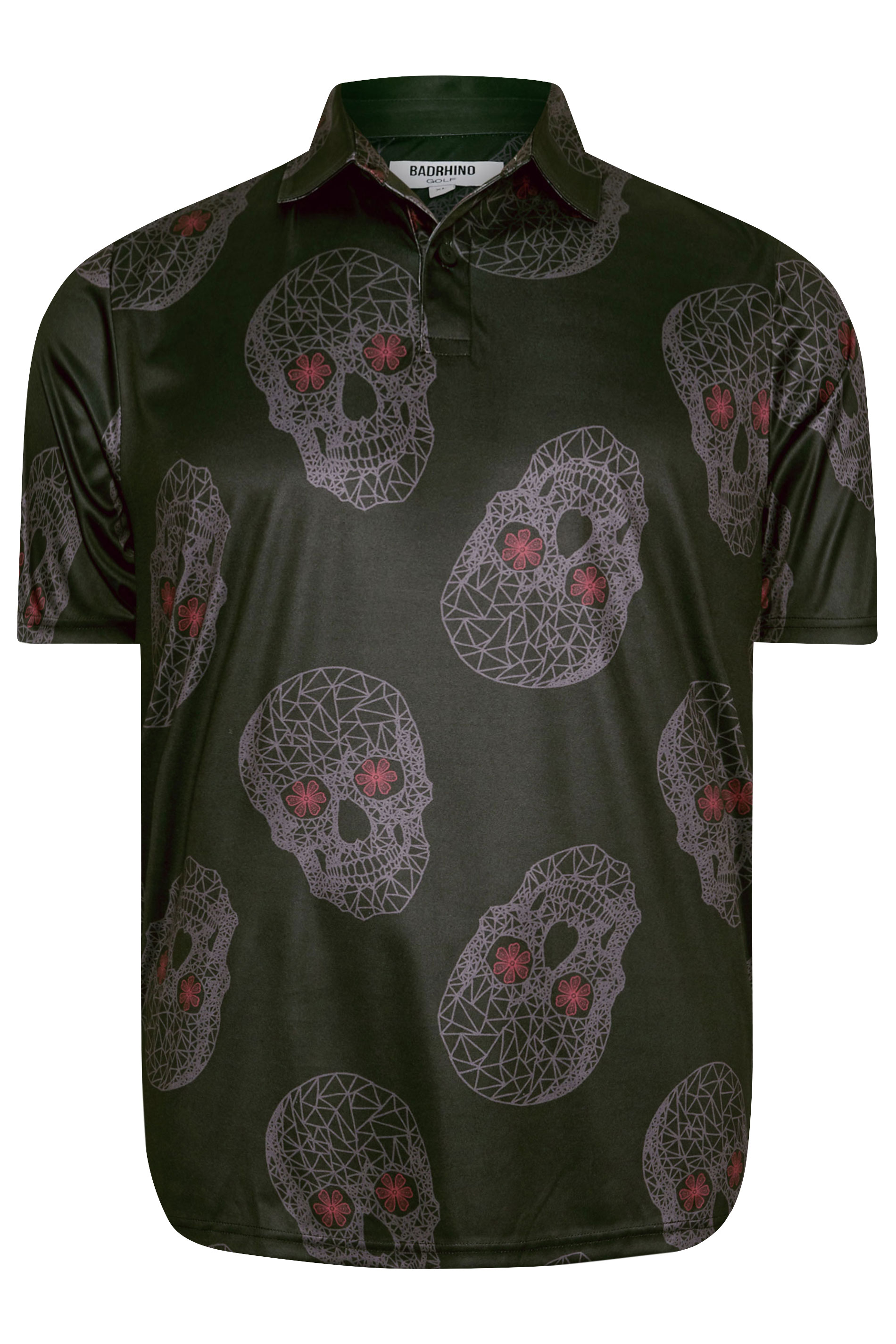 BadRhino Golf Big & Tall Black Skull Print Polo Shirt | BadRhino 7