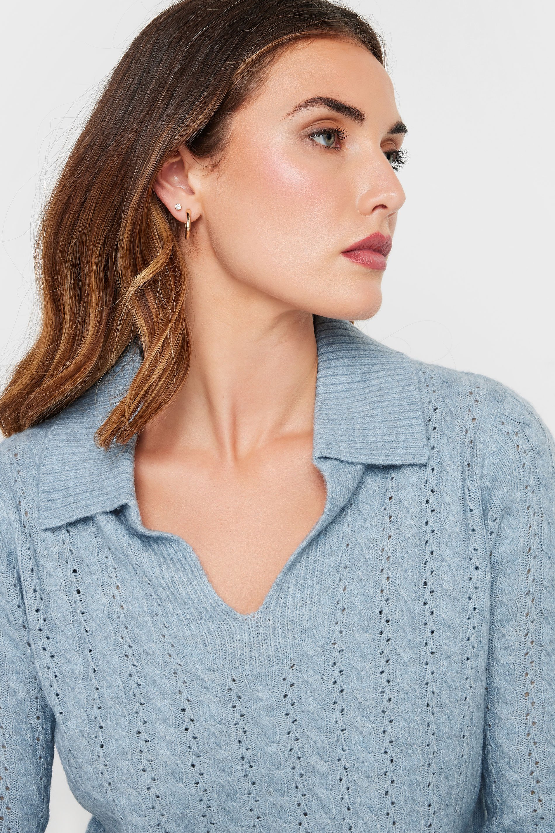 LTS Tall Blue Open Collar Cable Knit Jumper | Long Tall Sally 4